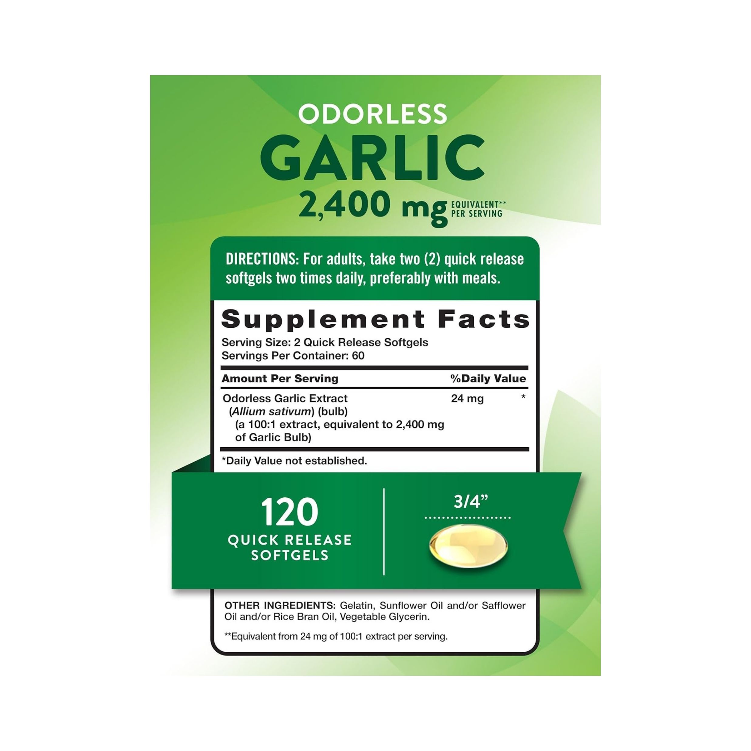 Nature's Truth Garlic, Odorless, High Strength, 1200 Mg, Quick Release Softgels