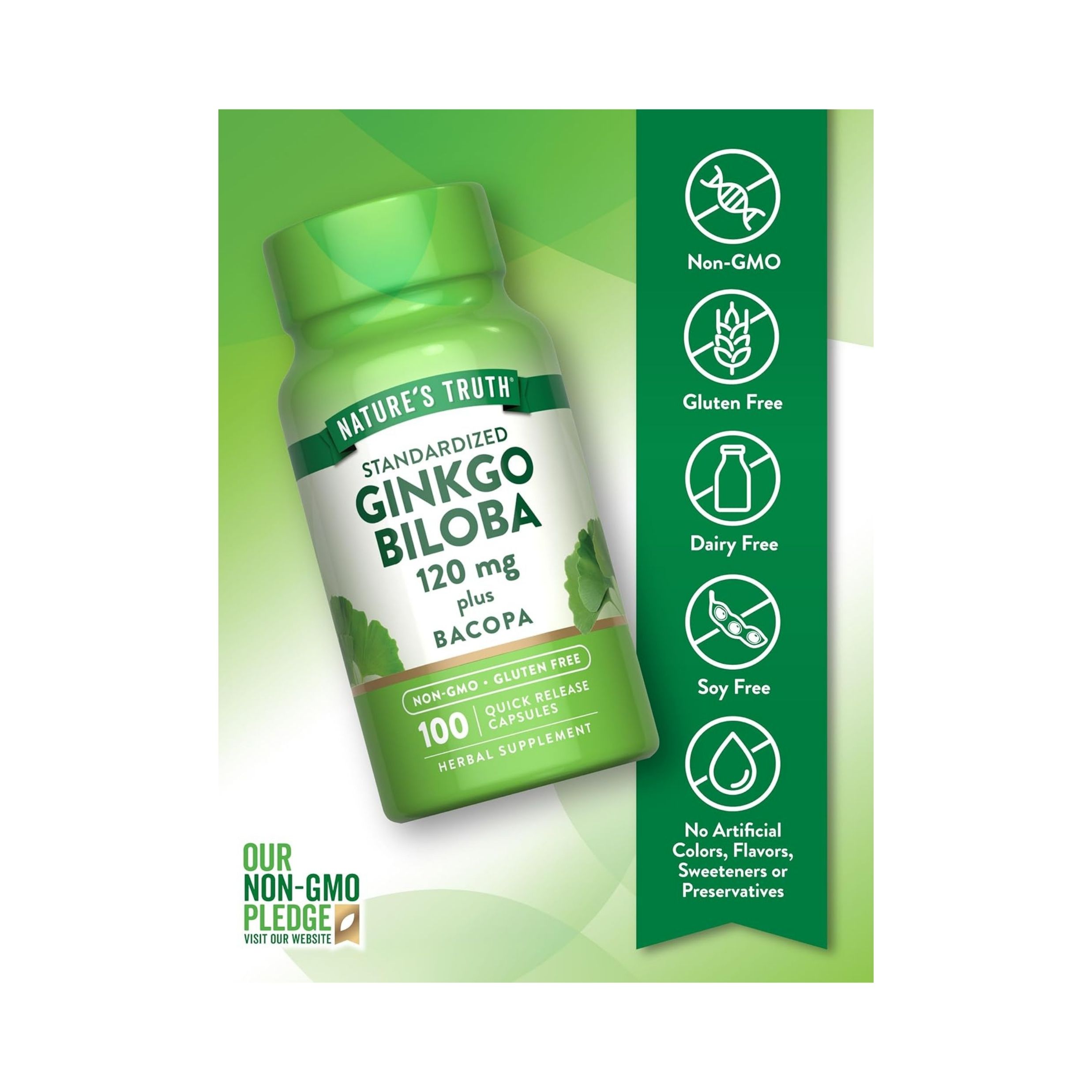 Nature's Truth Standardized Extract Ginkgo Biloba Plus Dietary Supplement Quick Release Capsules - 100ct