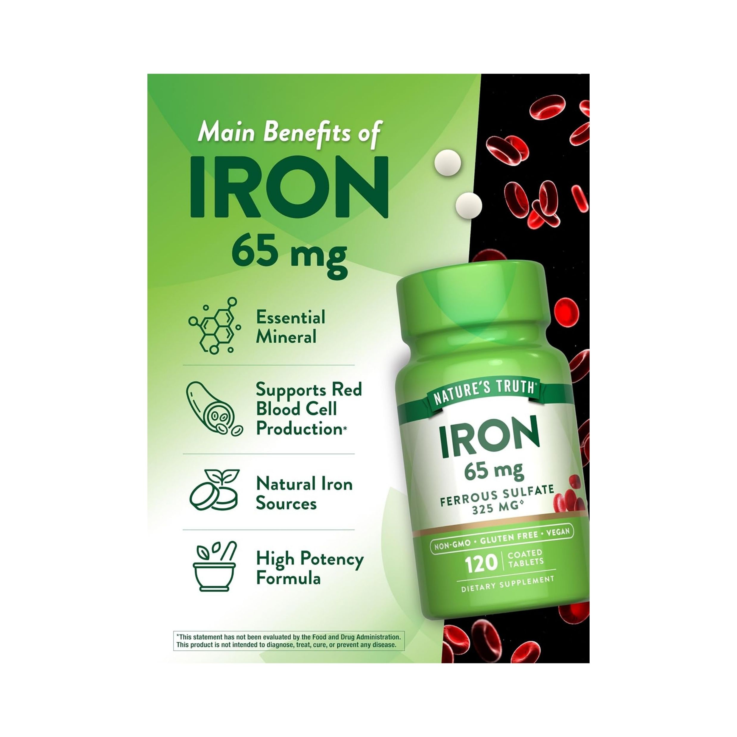 Nature's Truth Iron 65 Mg Ferrous Sulfate Coated Tablets