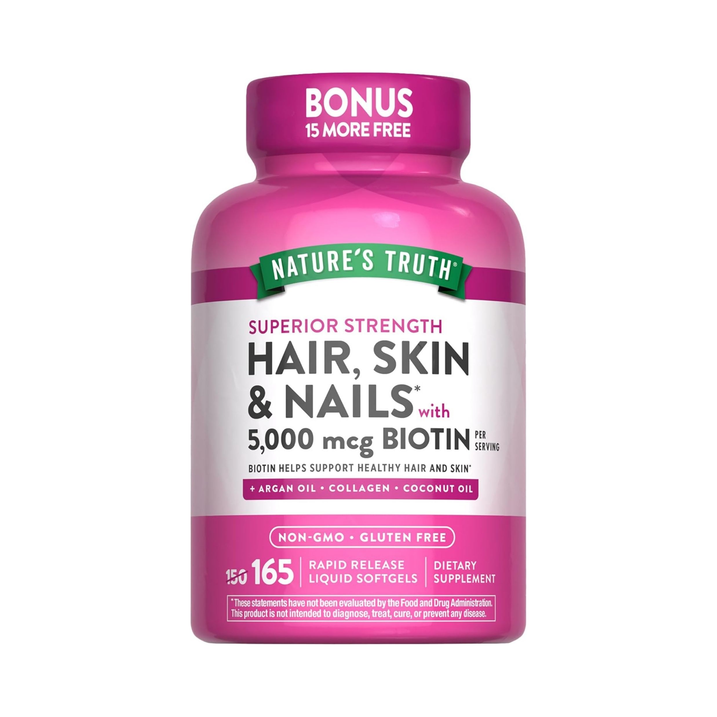Nature's Truth Superior Strength Hair, Skin & Nails With 5000 Mcg Biotin Liquid Softgels