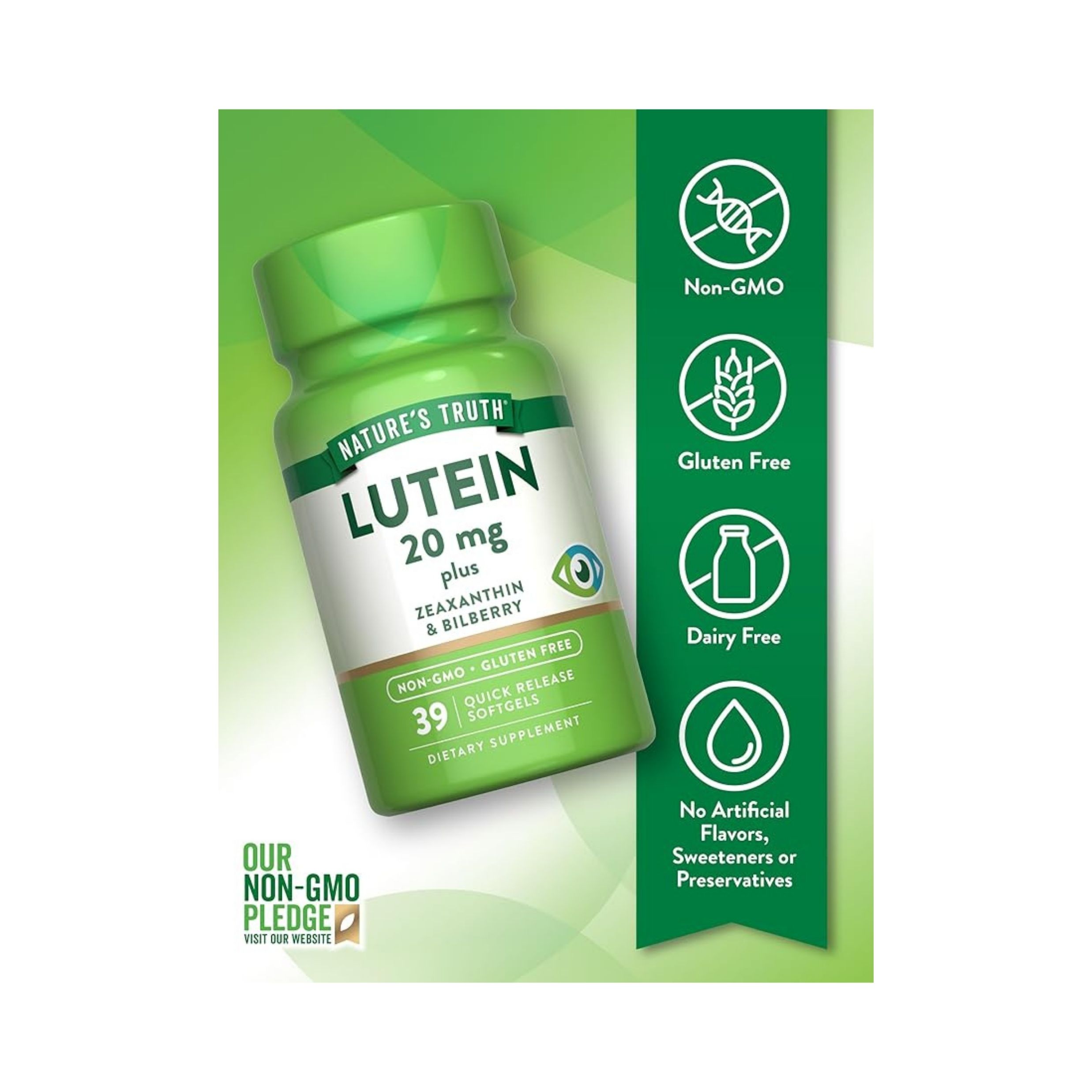 Nature's Truth Lutein Plus Zeaxanthin & Bilberry, 20 Mg, 39 Quick Release Softgels