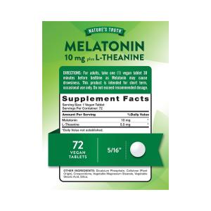 Nature's Truth Sleep Melatonin Plus L-Theanine, 10 Mg, 72 Tablets