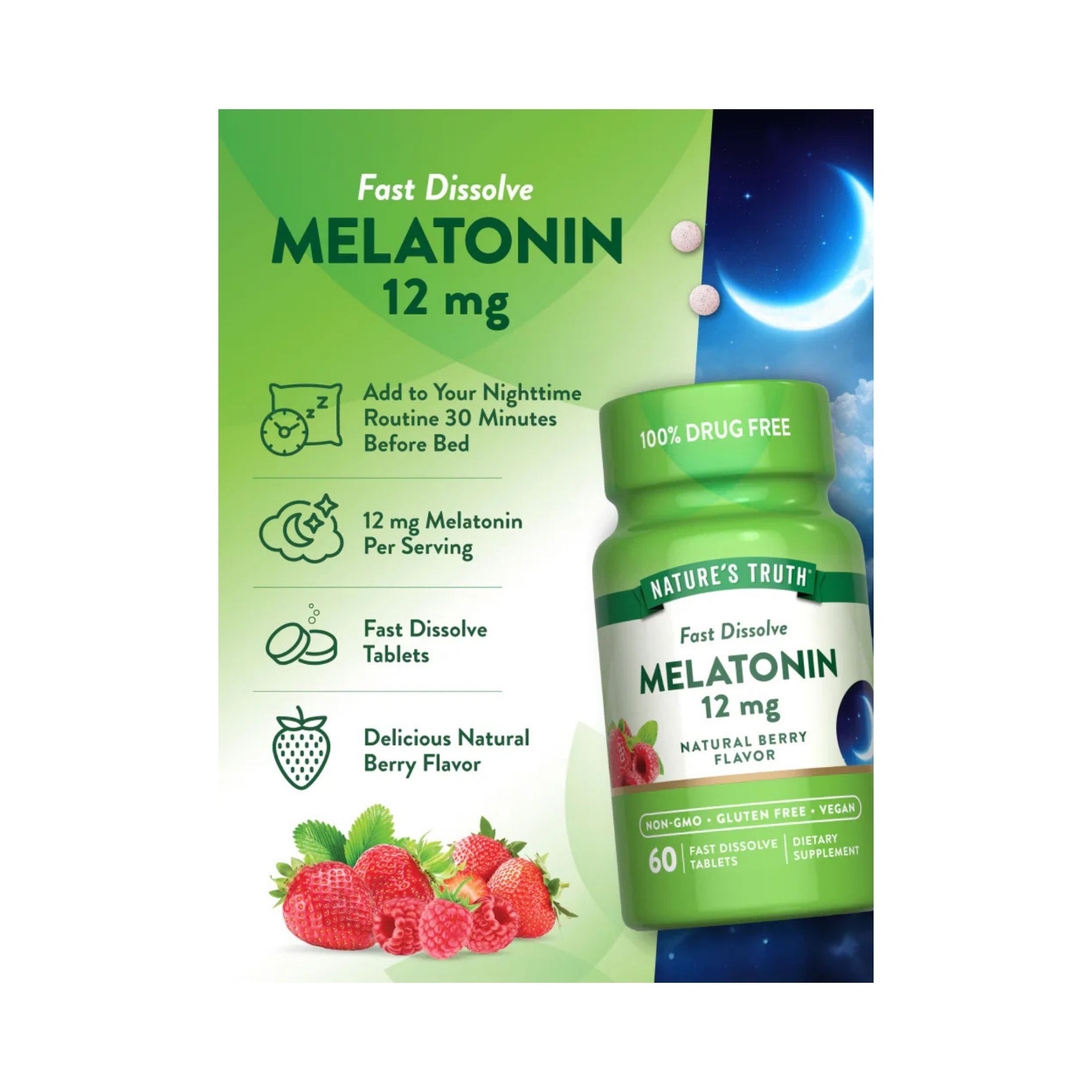 Nature's Truth Natural Berry Flavor Fast Dissolve Tablets 12 Mg Sleep Melatonin