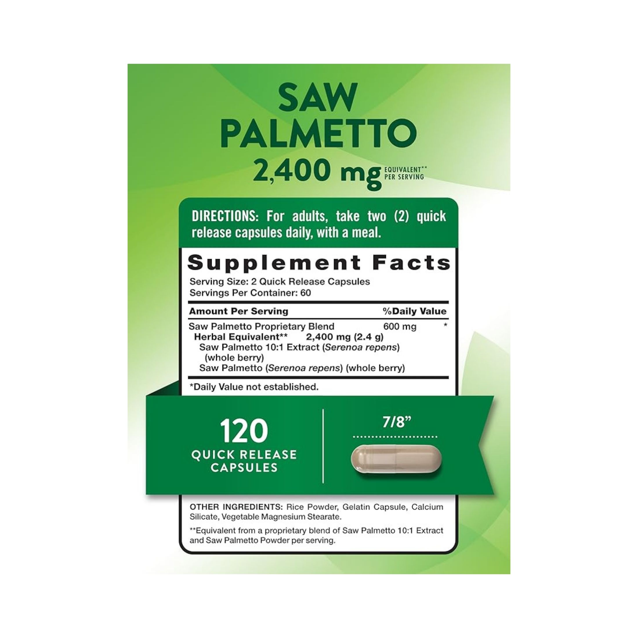 Nature's Truth Saw Palmetto 2400 Mg Quick Release Capsules