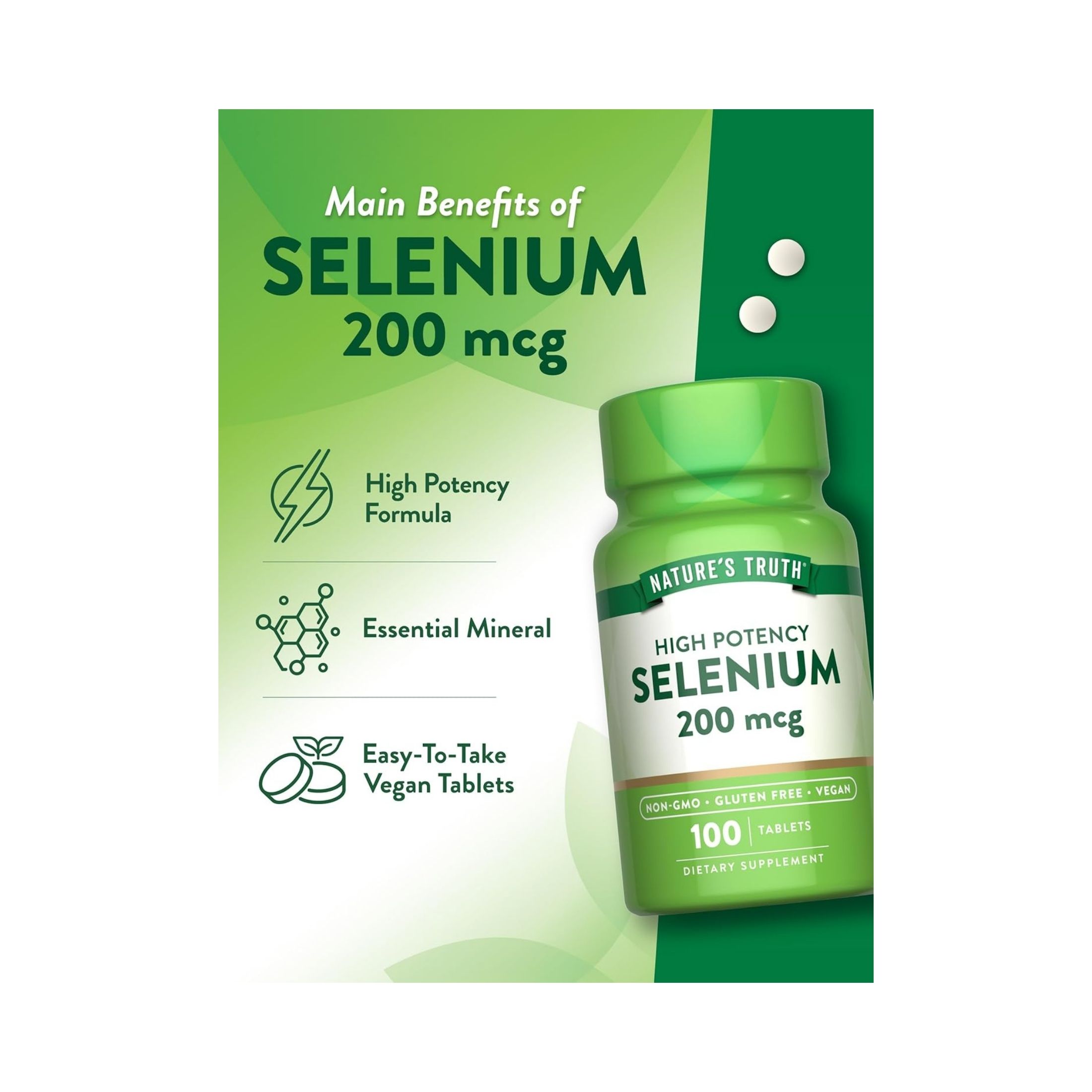 Nature's Truth High Potency Selenium, 200 Mcg, 100 Tablets