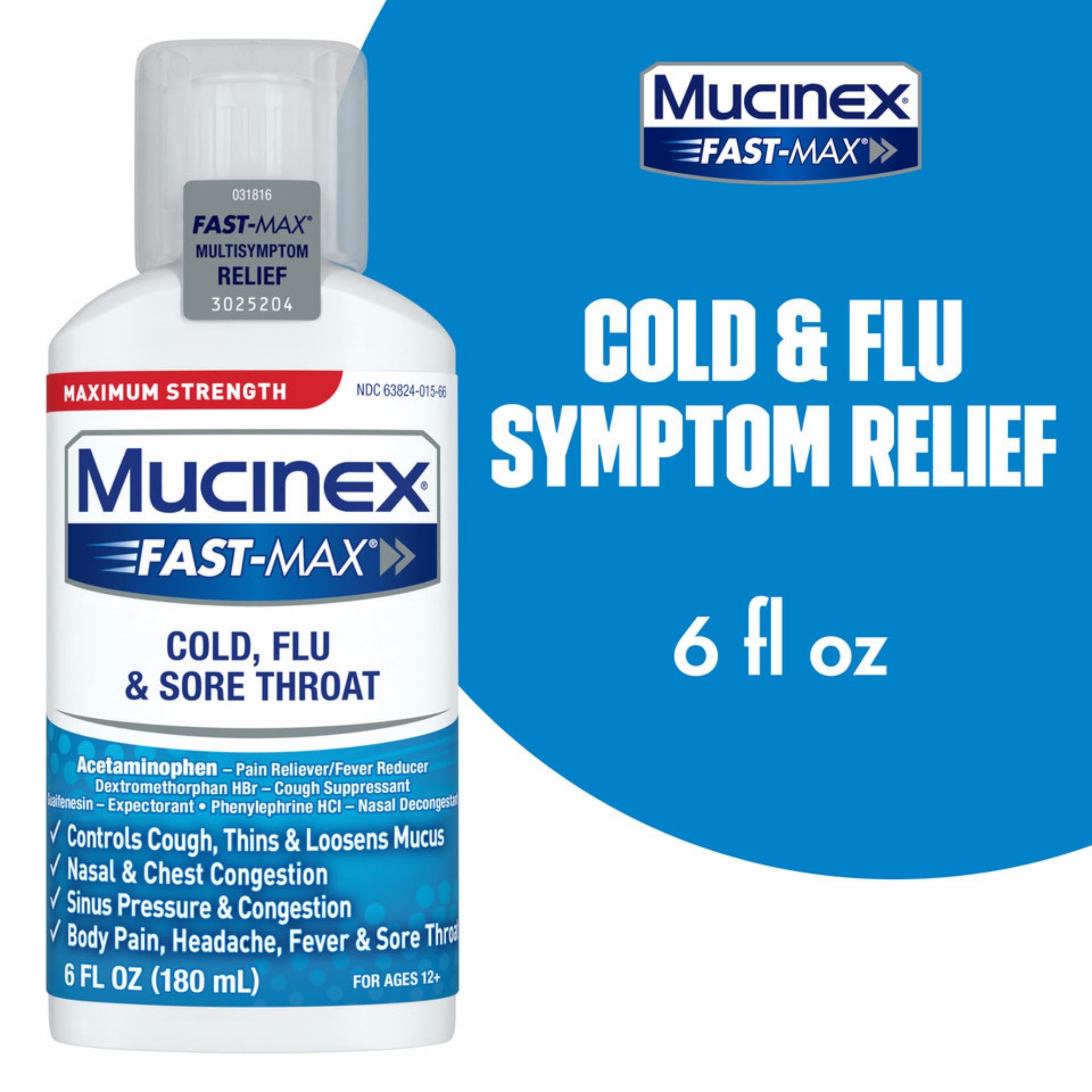 Mucinex Fast-Max Cold Flu & Sore Throat Clear & Cool Liquid 6 Oz