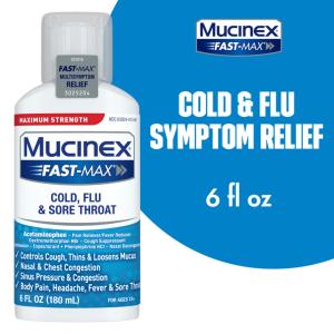 Mucinex Fast-Max Cold Flu & Sore Throat Clear & Cool Liquid 6 Oz