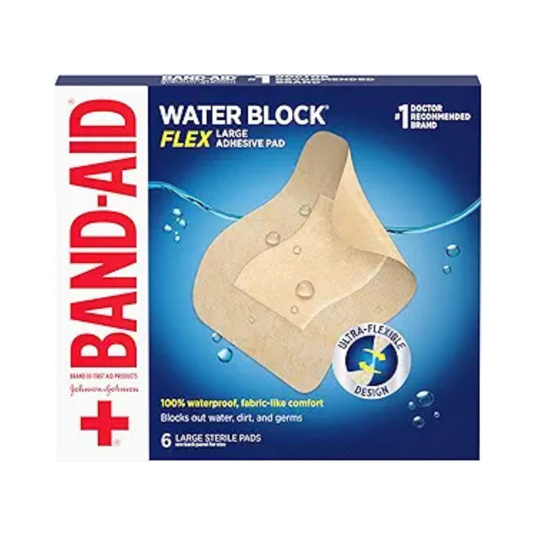 Band-Aid Brand Water Block Flex Waterproof Adhesive Pads, Large