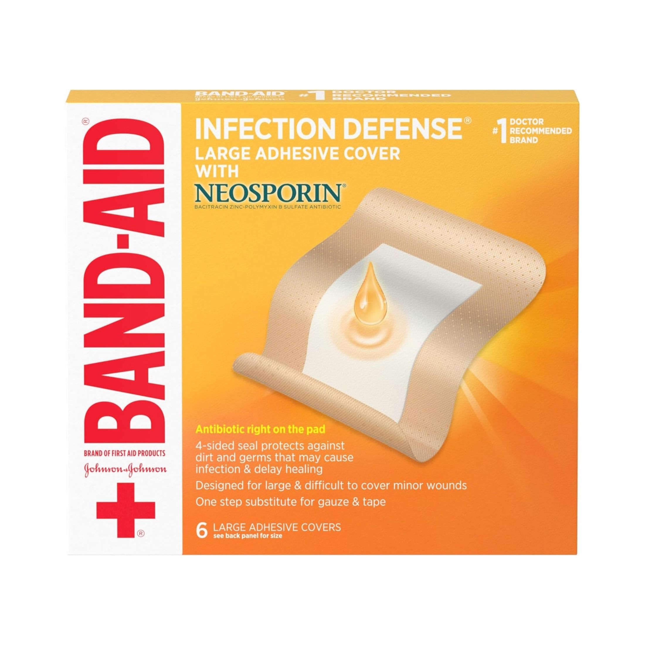 Band Aid Brand Band-Aid Infection Defense Adhesive Wound Covers With Neosporin Ointment, Large, 6ct