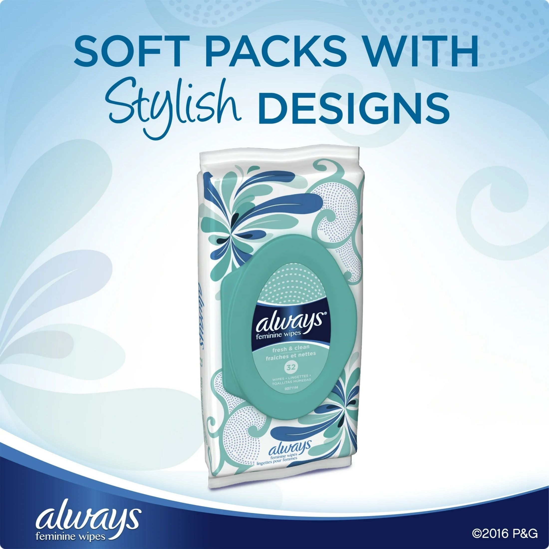 Always Feminine Wipes, Fresh & Clean, Soft Pack, 32 Ct