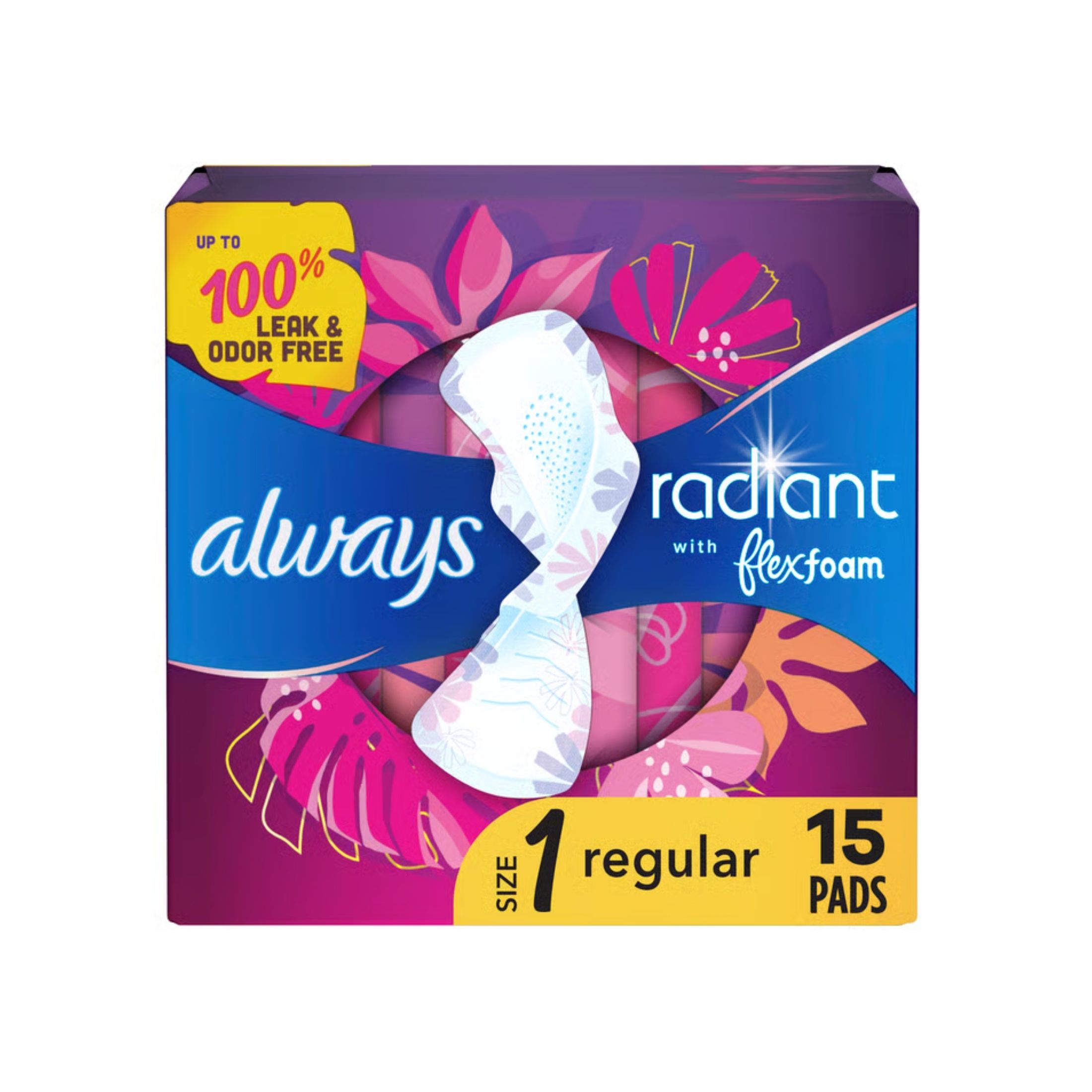 Always Radiant FlexFoam Pads With Wings Regular Absorbency Size 1 Scented