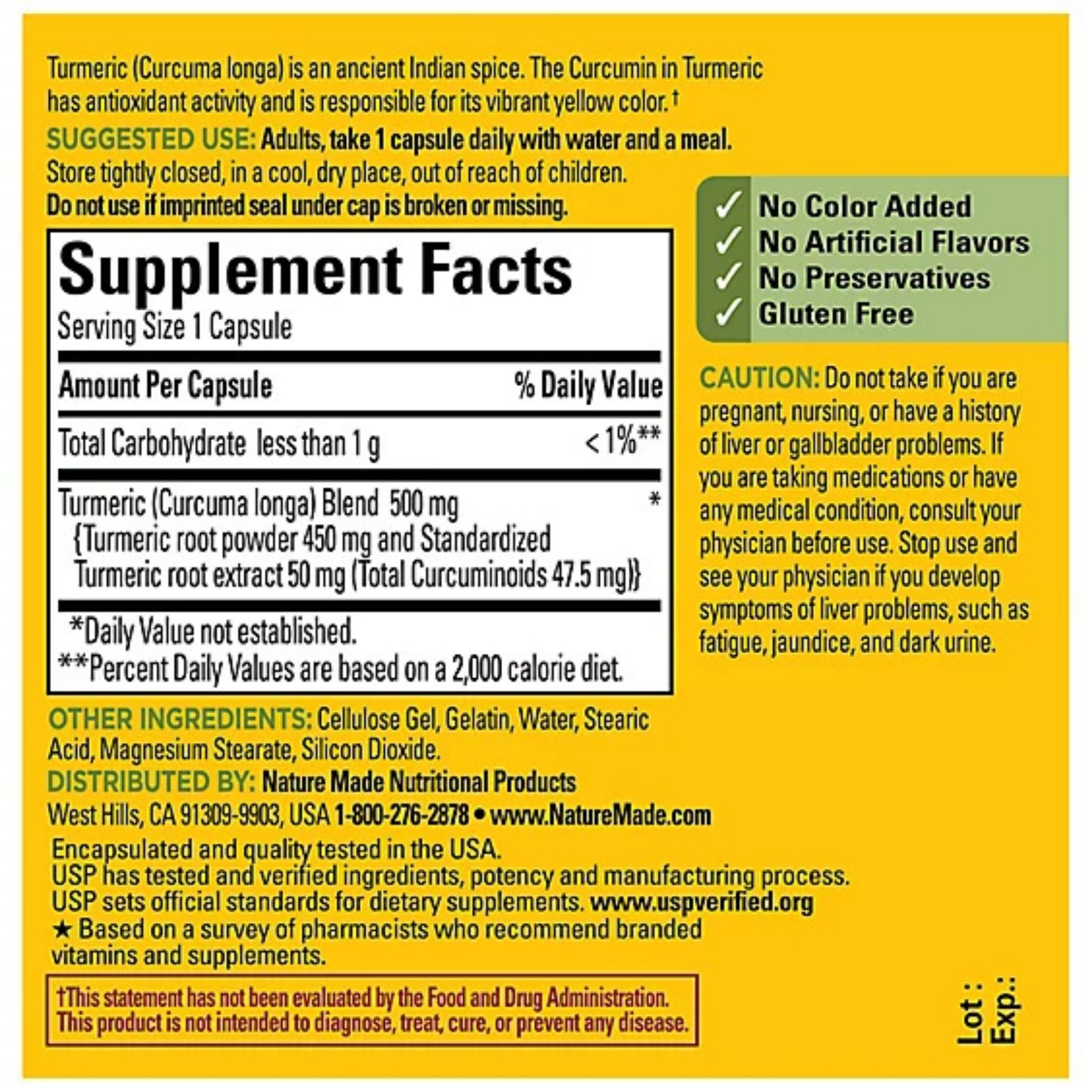 Nature Made Turmeric 500 Mg Capsules - 60ct