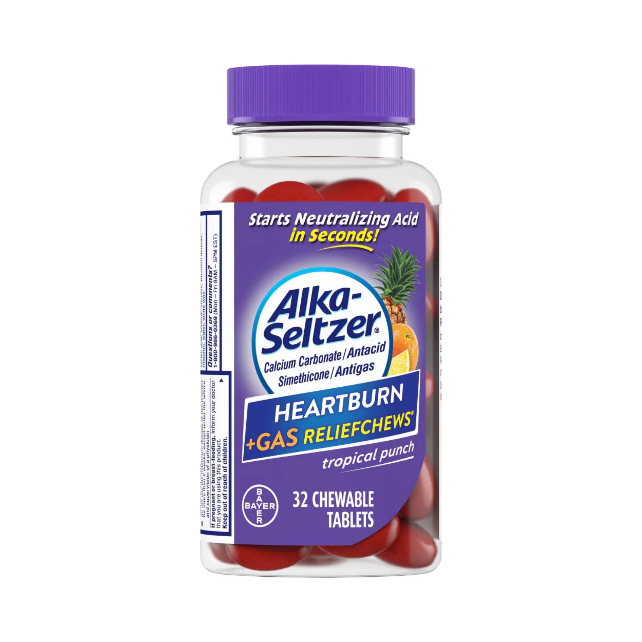 Alka-Seltzer Heartburn & Gas Relief Chews Antacid Anti-Gas Chewable Tablets Tropical Punch