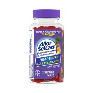 Alka-Seltzer Heartburn & Gas Relief Chews Antacid Anti-Gas Chewable Tablets Tropical Punch