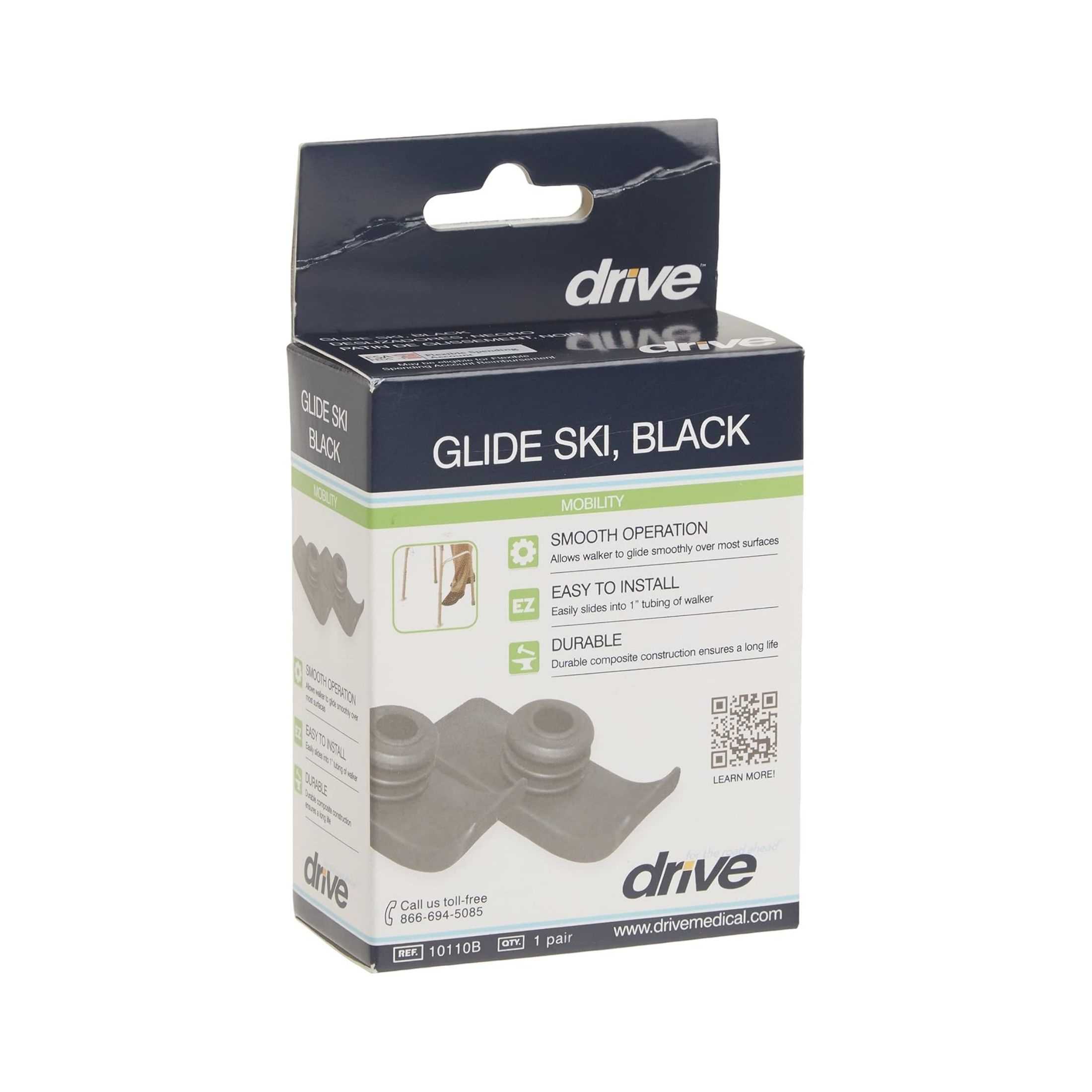 Drive Medical Walker Ski Glides, Black - 1 Pair