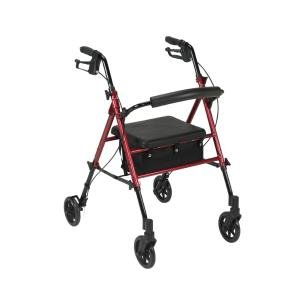 Drive Medical Adjustable Height Red Rollator With 6" Wheels