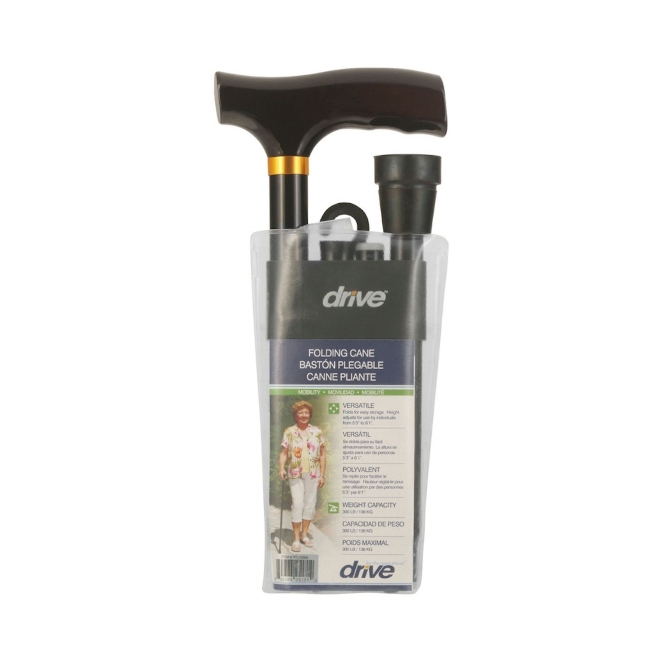 Drive Medical Lightweight Adjustable Black Folding Cane With T Handle