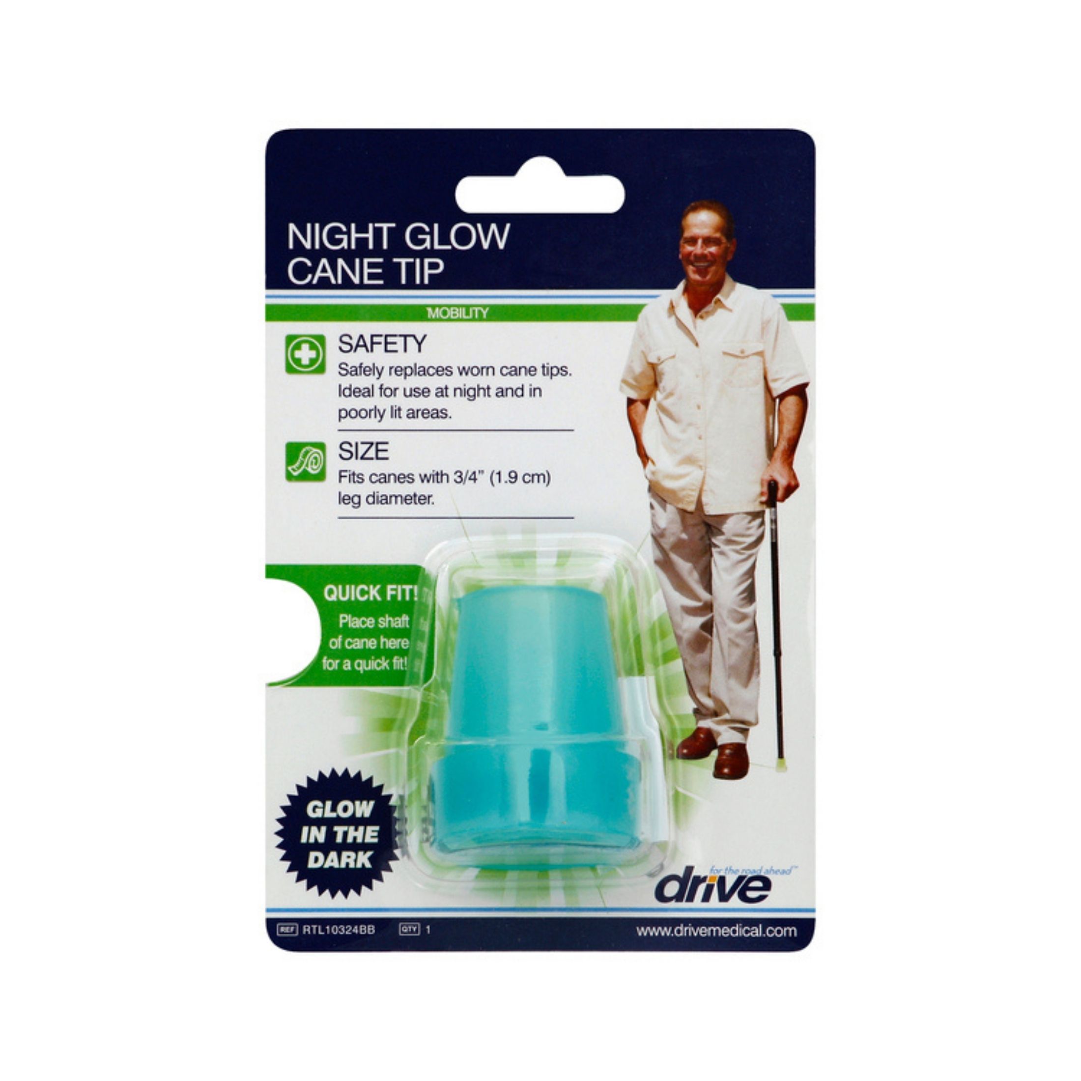 Drive Medical 43 2653 Glow In The Dark Cane Tip 3/4" Blue