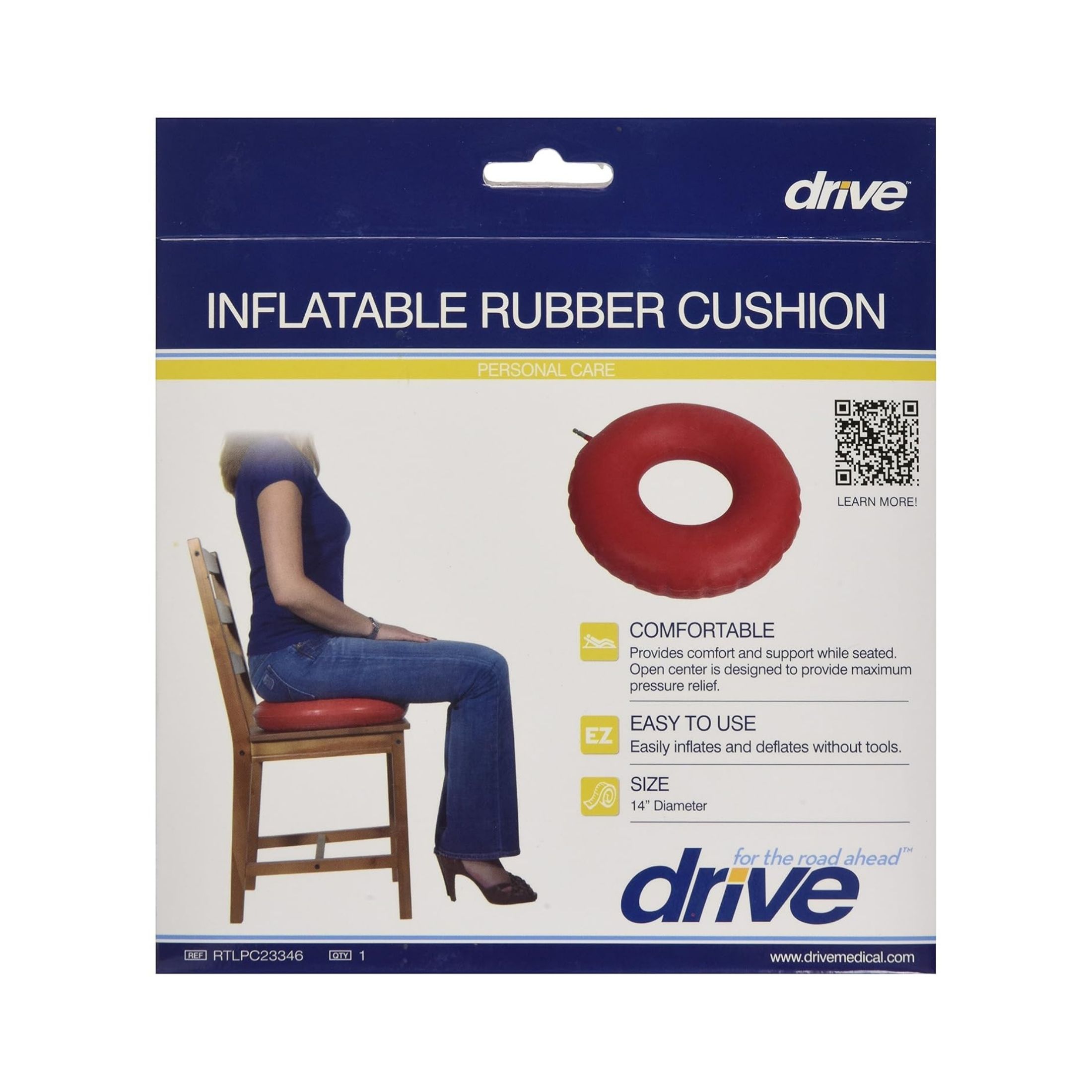 Drive Medical Inflatable Rubber Cushion, Red
