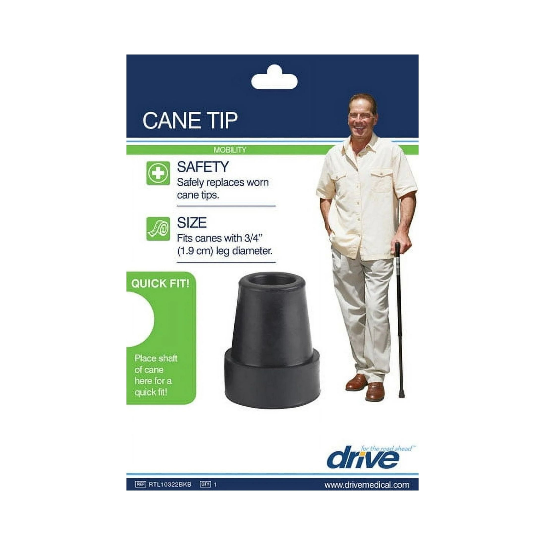 Drive Medical Replacement Cane Tip – 3/4 Inch Diameter, Black