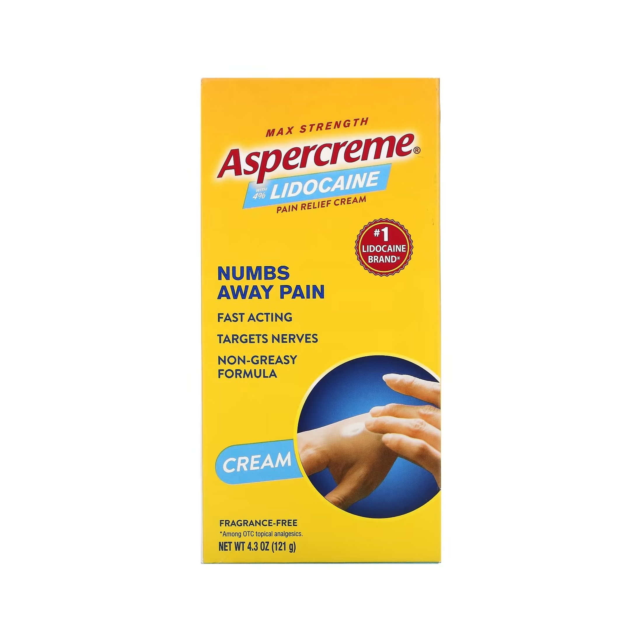 Aspercreme Max Strength Pain Relief Cream With 4% Lidocaine 4.3 Oz Box
