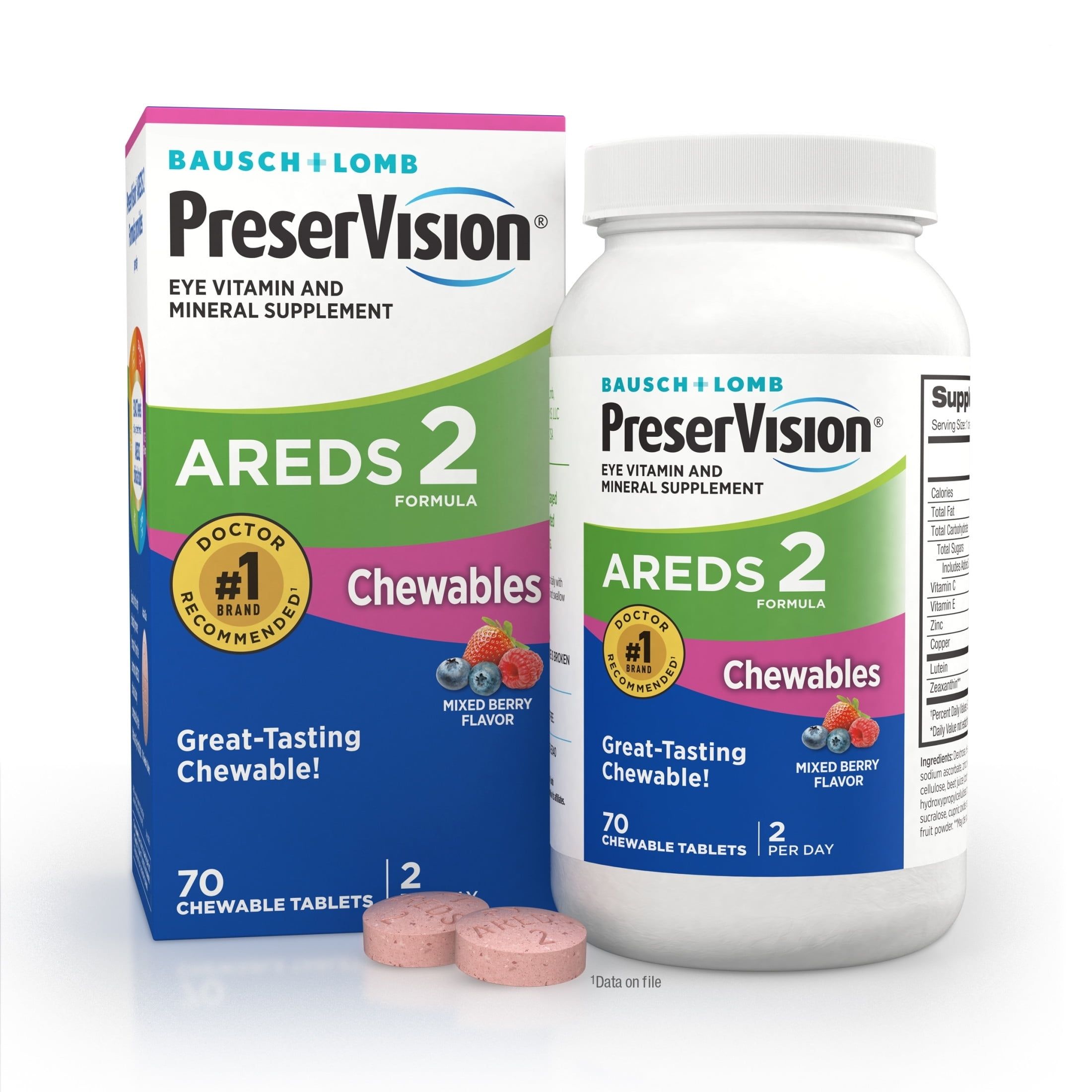 PreserVision Areds 2 Formula Eye Vitamin And Mineral Supplement Chewable Tablets, Mixed Berry Flavor