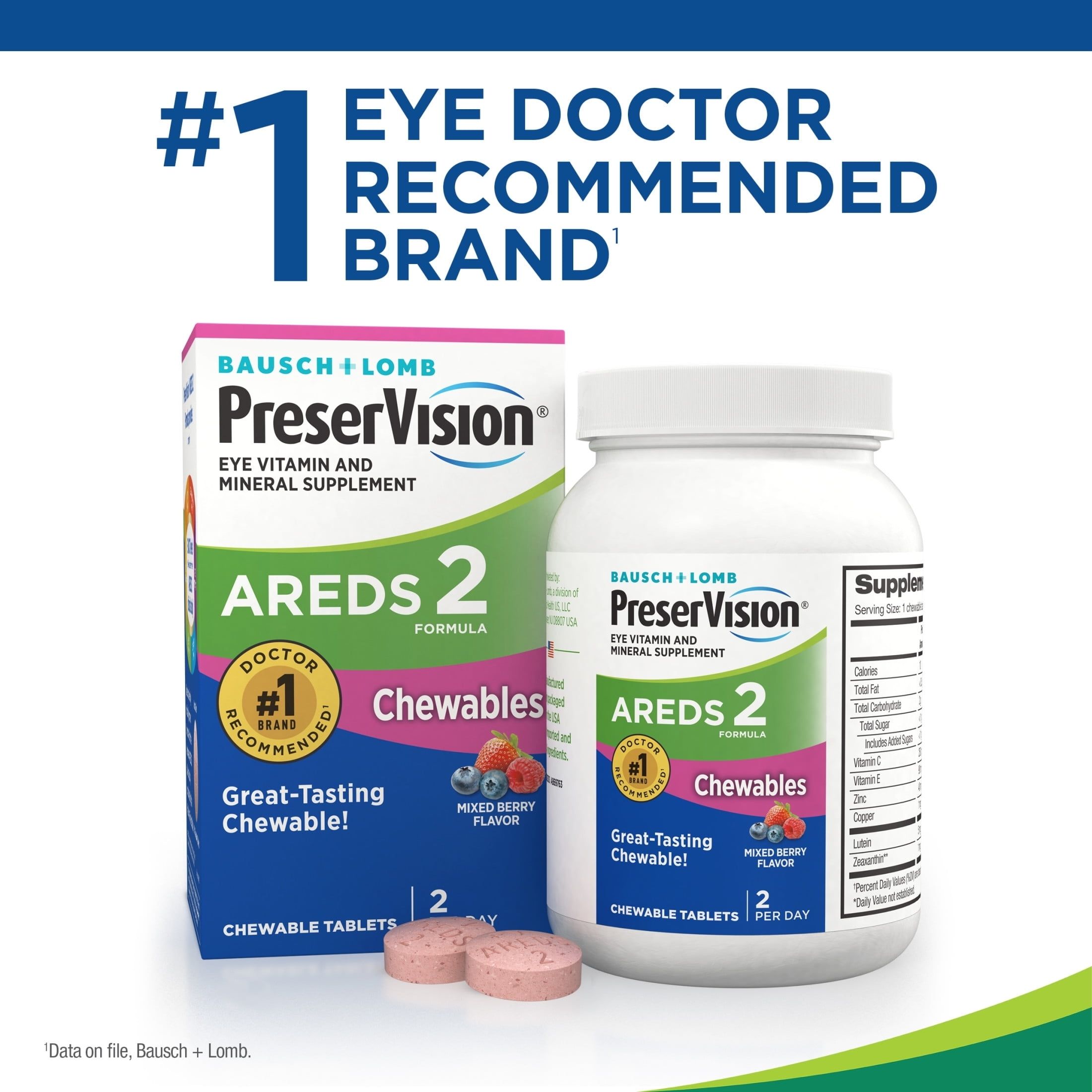 PreserVision Areds 2 Formula Eye Vitamin And Mineral Supplement Chewable Tablets, Mixed Berry Flavor