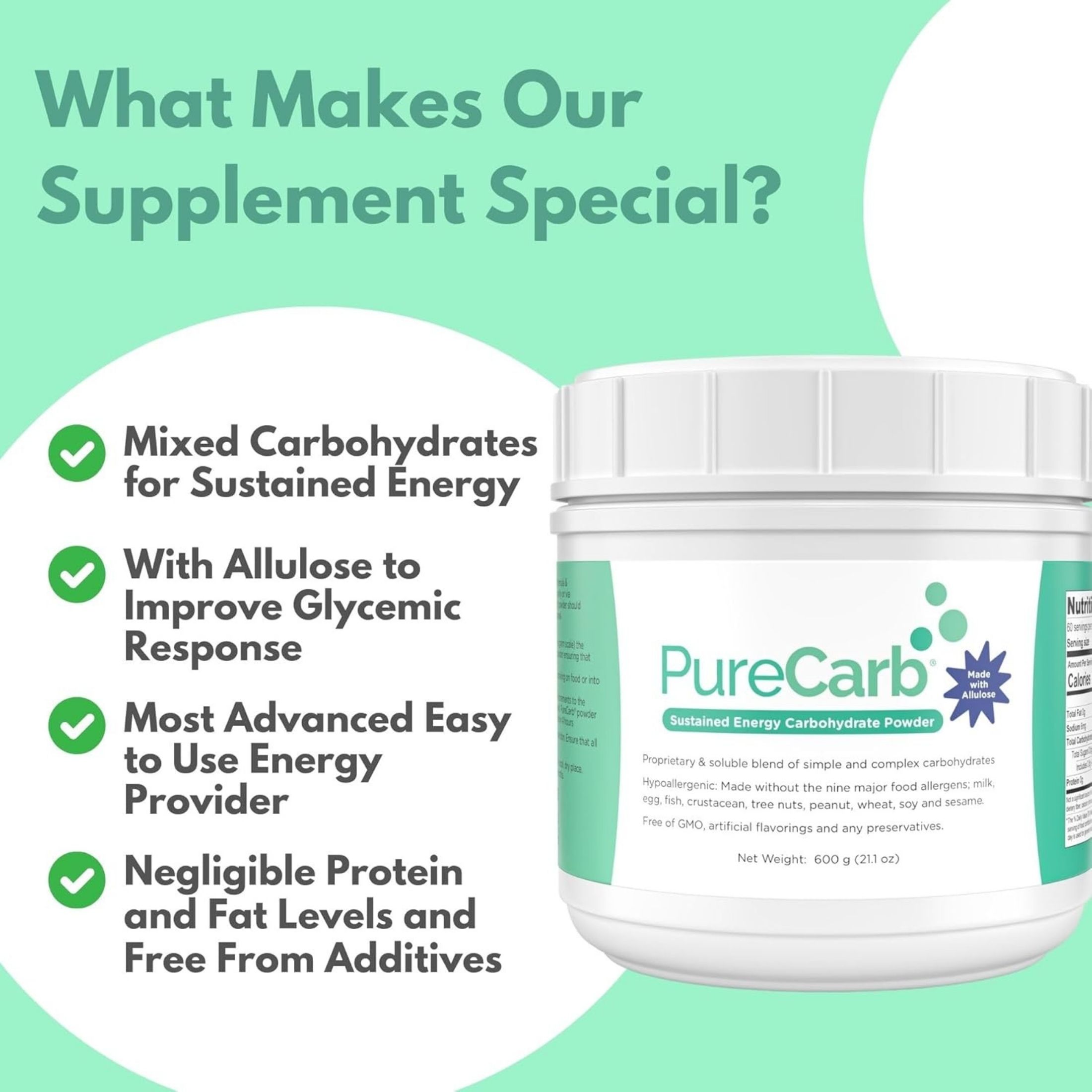 Solace Nutrition PureCarb (600g) Sustained Energy Carbohydrate Powder Blend Of Simple & Complex Carbohydrates