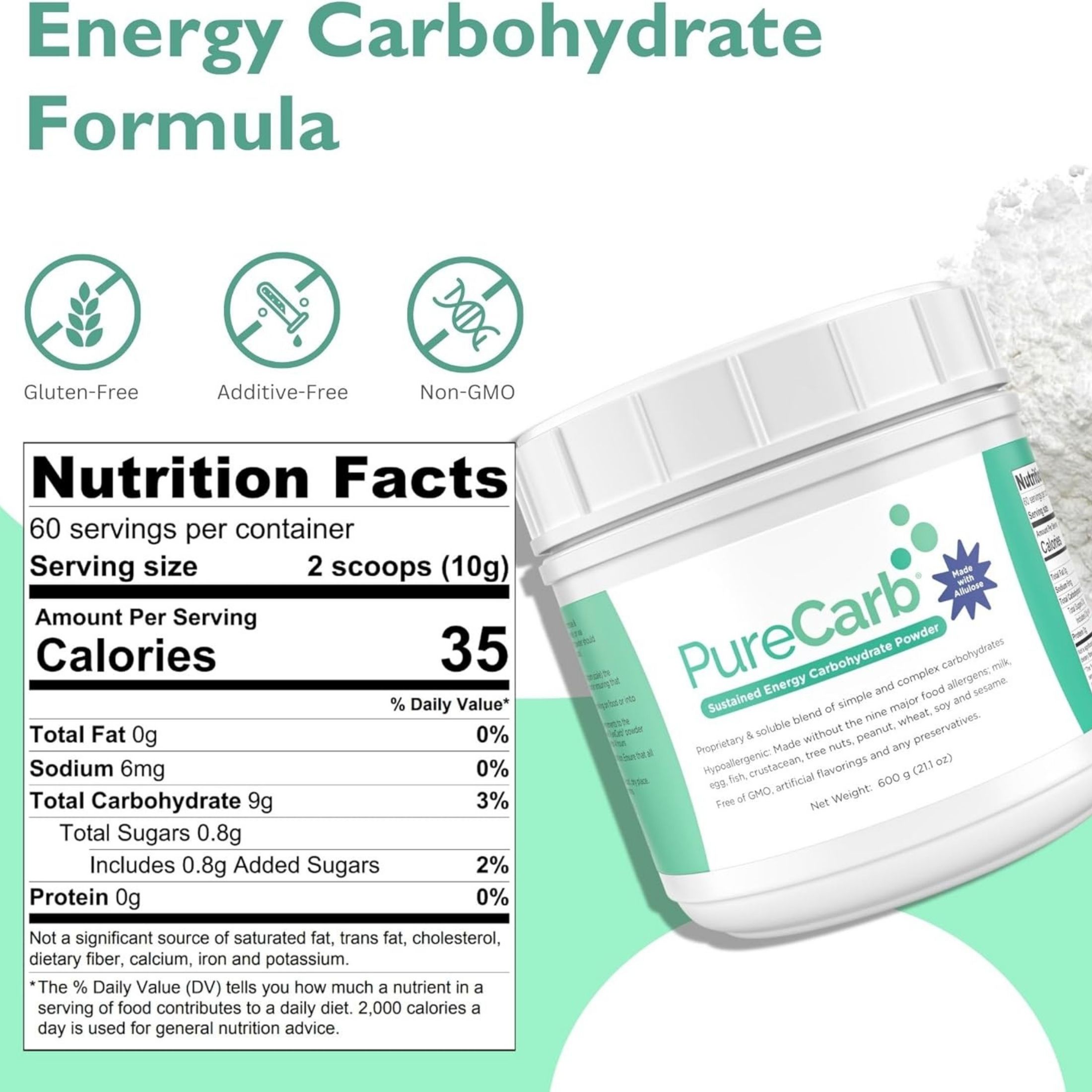 Solace Nutrition PureCarb (600g) Sustained Energy Carbohydrate Powder Blend Of Simple & Complex Carbohydrates