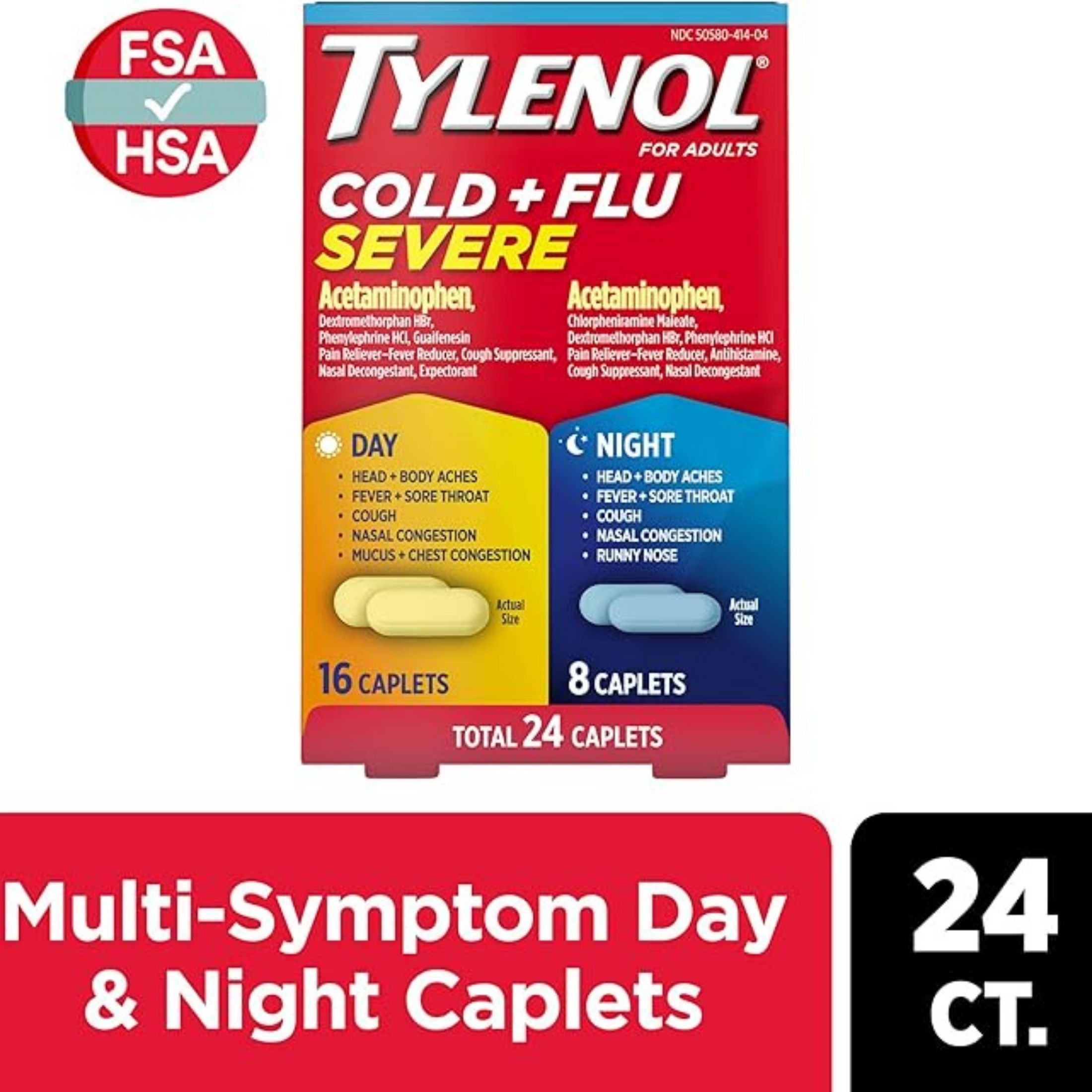 Tylenol Cold + Flu, Severe, Day/Night, Caplets, For Adults