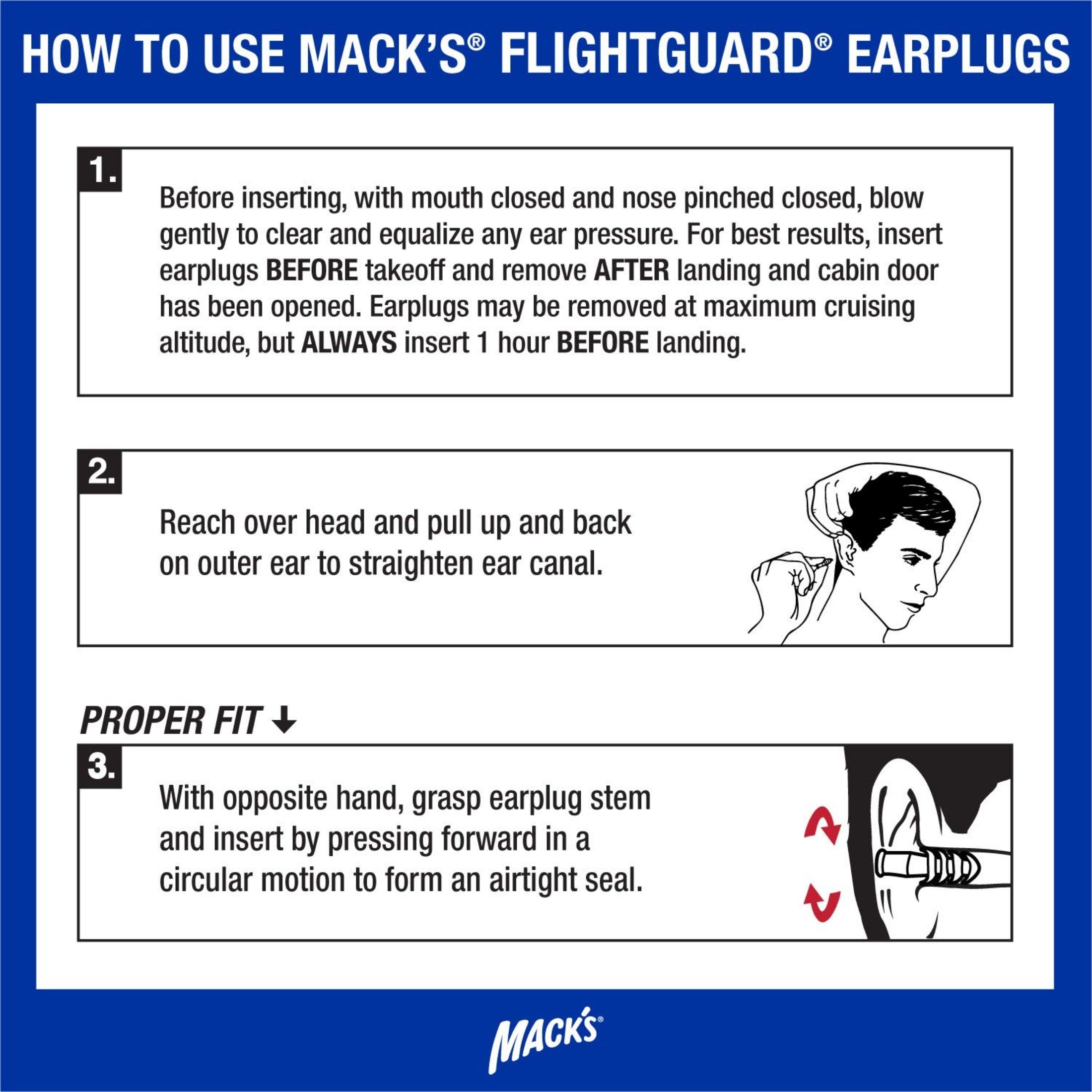 Mack's Flightguard Airplane Earplugs Ear Plugs Pressure Relief