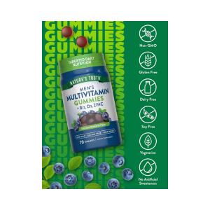 Nature's Truth Men's Multivitamin + B-12, D3, Zinc Vegetarian Gummies - Natural Blueberry Flavor 70ct