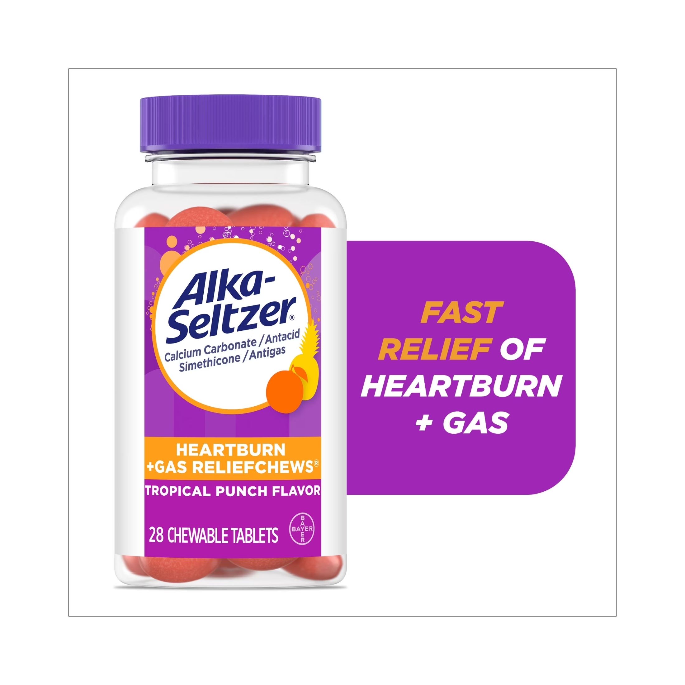 Alka-Seltzer Chewable Tablets Tropical Punch Heartburn + Gas Relief