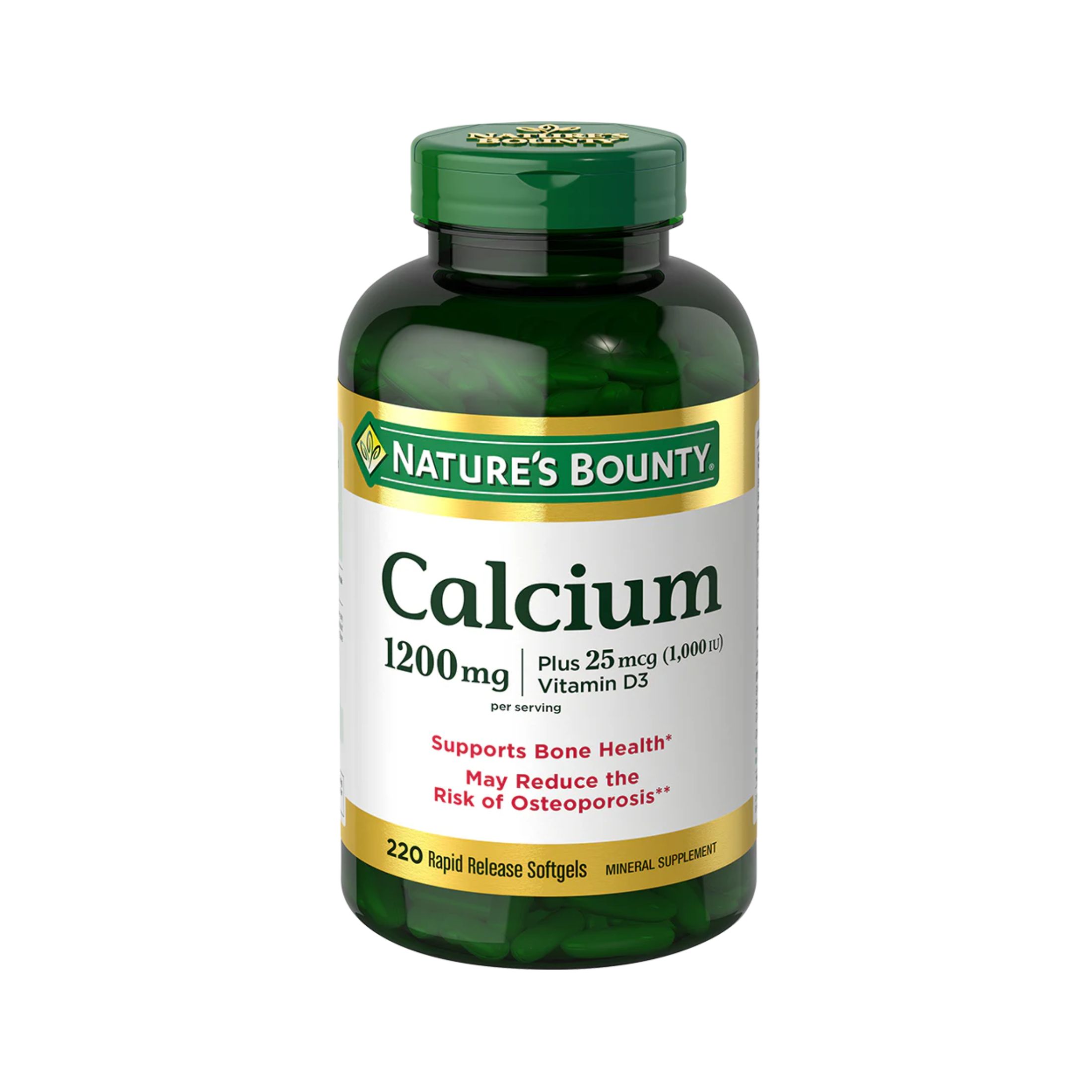 Nature's Bounty Calcium Plus Vitamin D3, 1,200 Mg, 220 Rapid Release Softgels