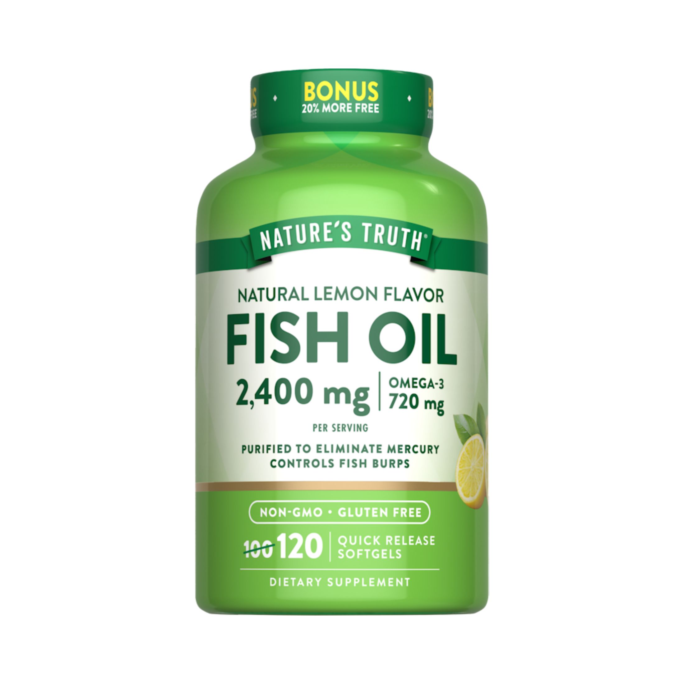 Nature's Truth Fish Oil, 2400 Mg, Quick Release Softgels, Natural Lemon Flavor