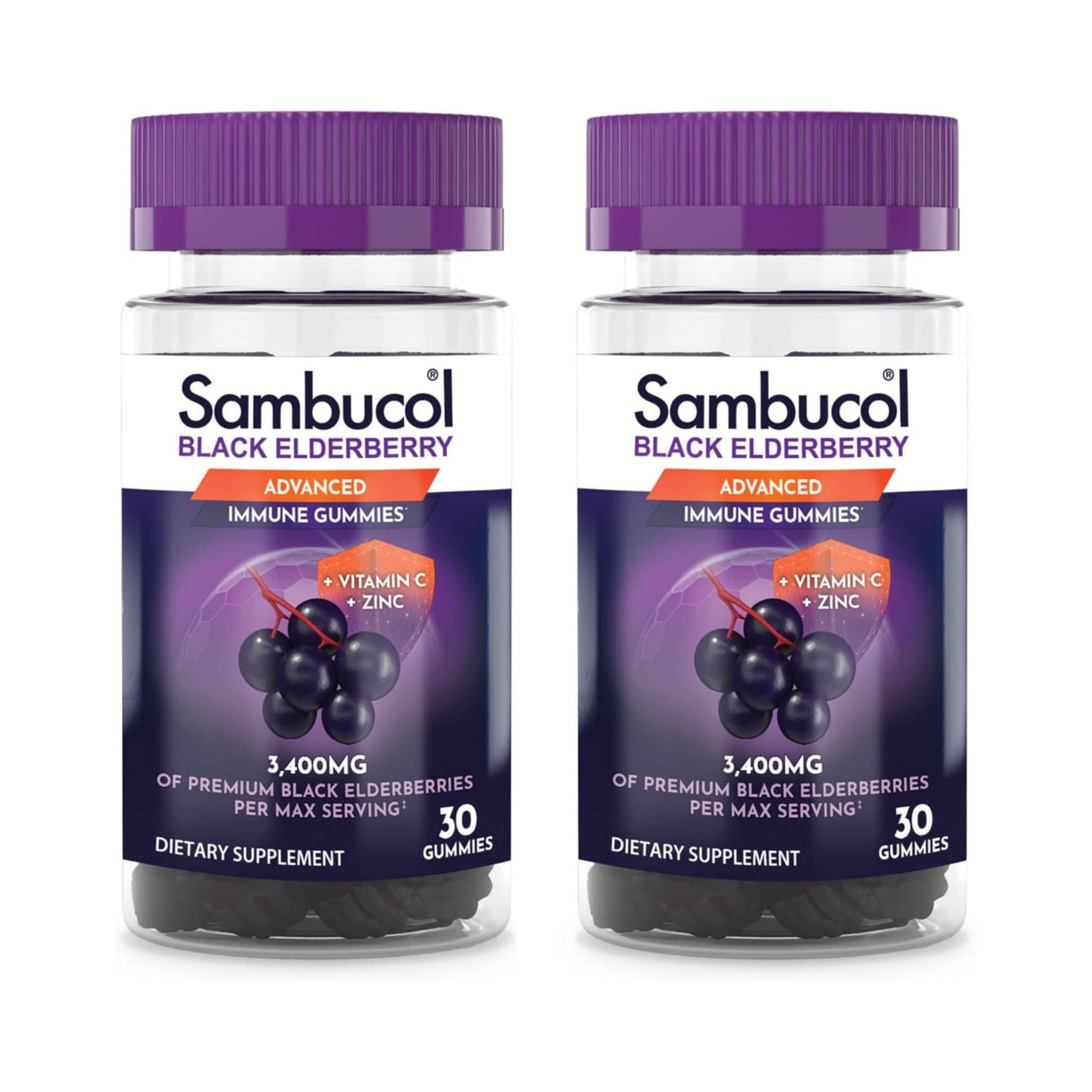 Sambucol Black Elderberry, Advanced Immune Support With Vitamin C & Zinc, 30 Gummies