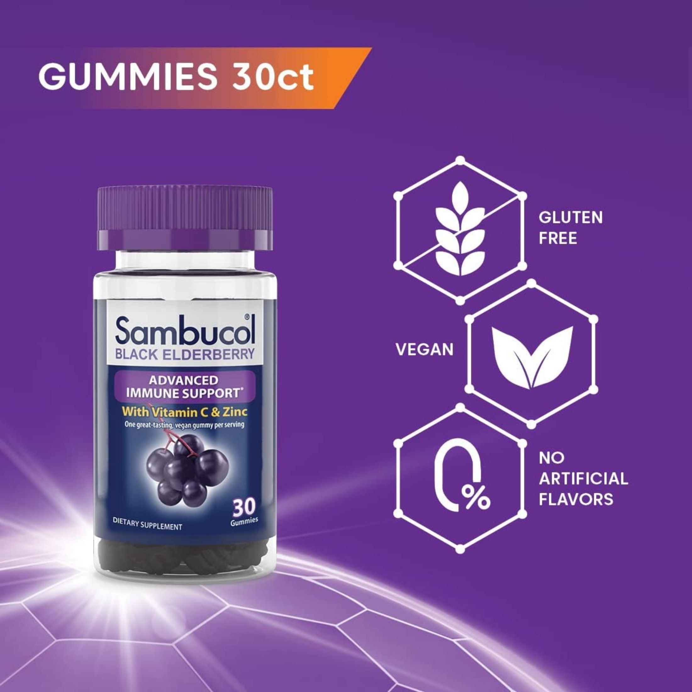 Sambucol Black Elderberry, Advanced Immune Support With Vitamin C & Zinc, 30 Gummies