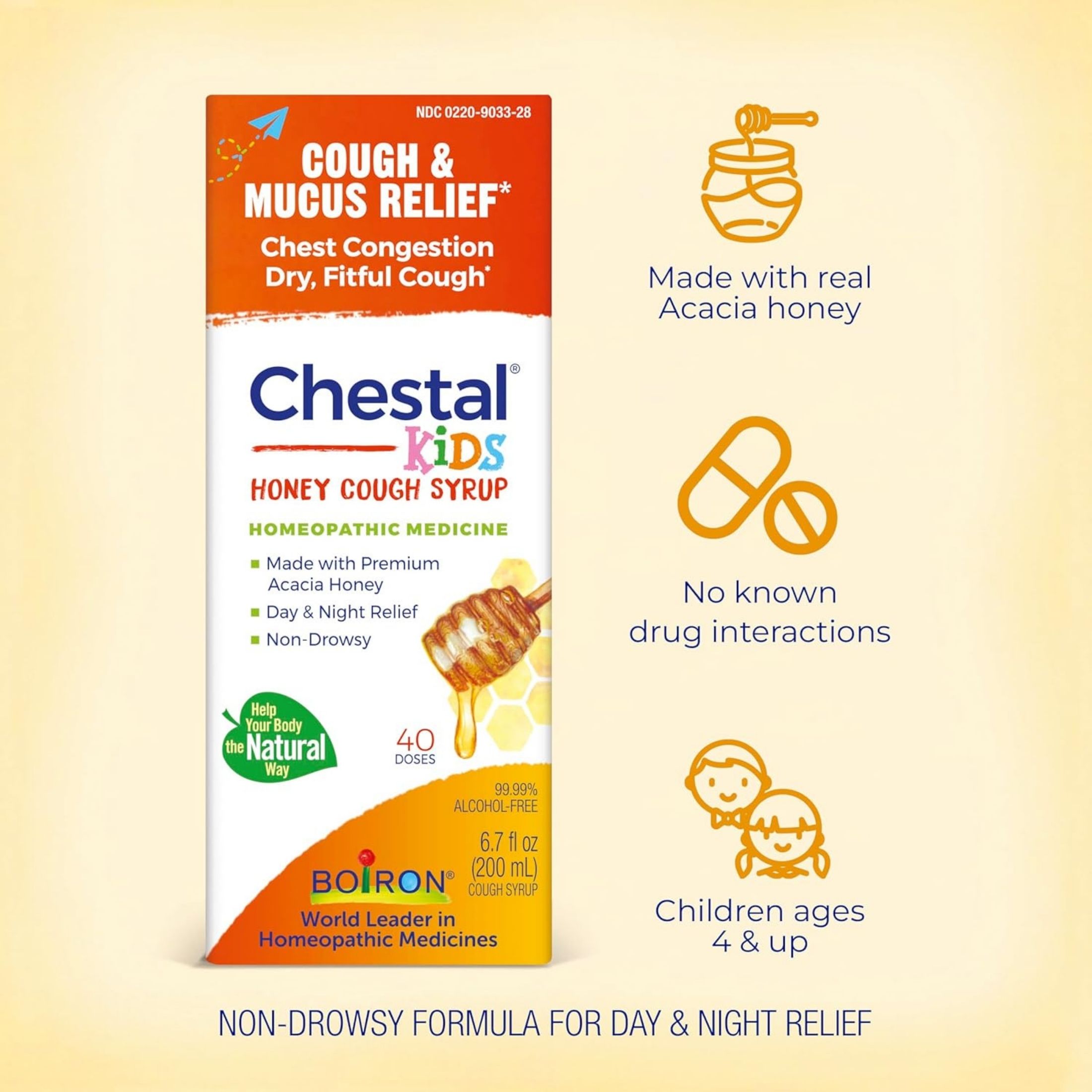 Boiron Chestal Kids Honey Homeopathic Medicine For Cough & Chest Congestion - 6.7 Fl Oz Liquid