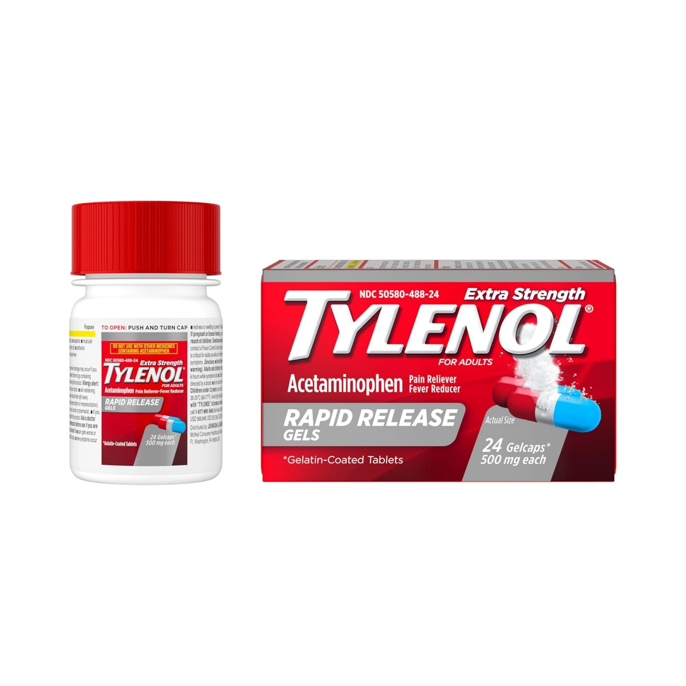 Tylenol Extra Strength Acetaminophen Rapid Release Gels For Adults, 500 Mg