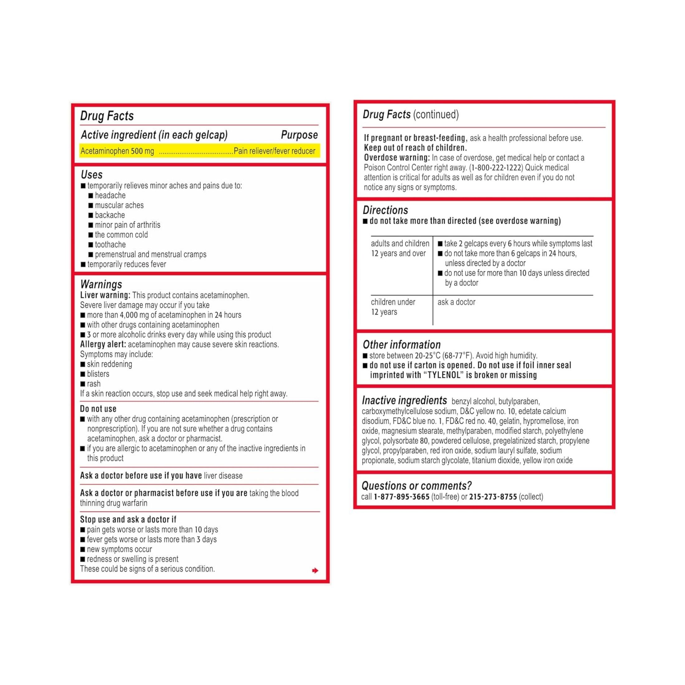 Tylenol Extra Strength Acetaminophen Rapid Release Gels For Adults, 500 Mg