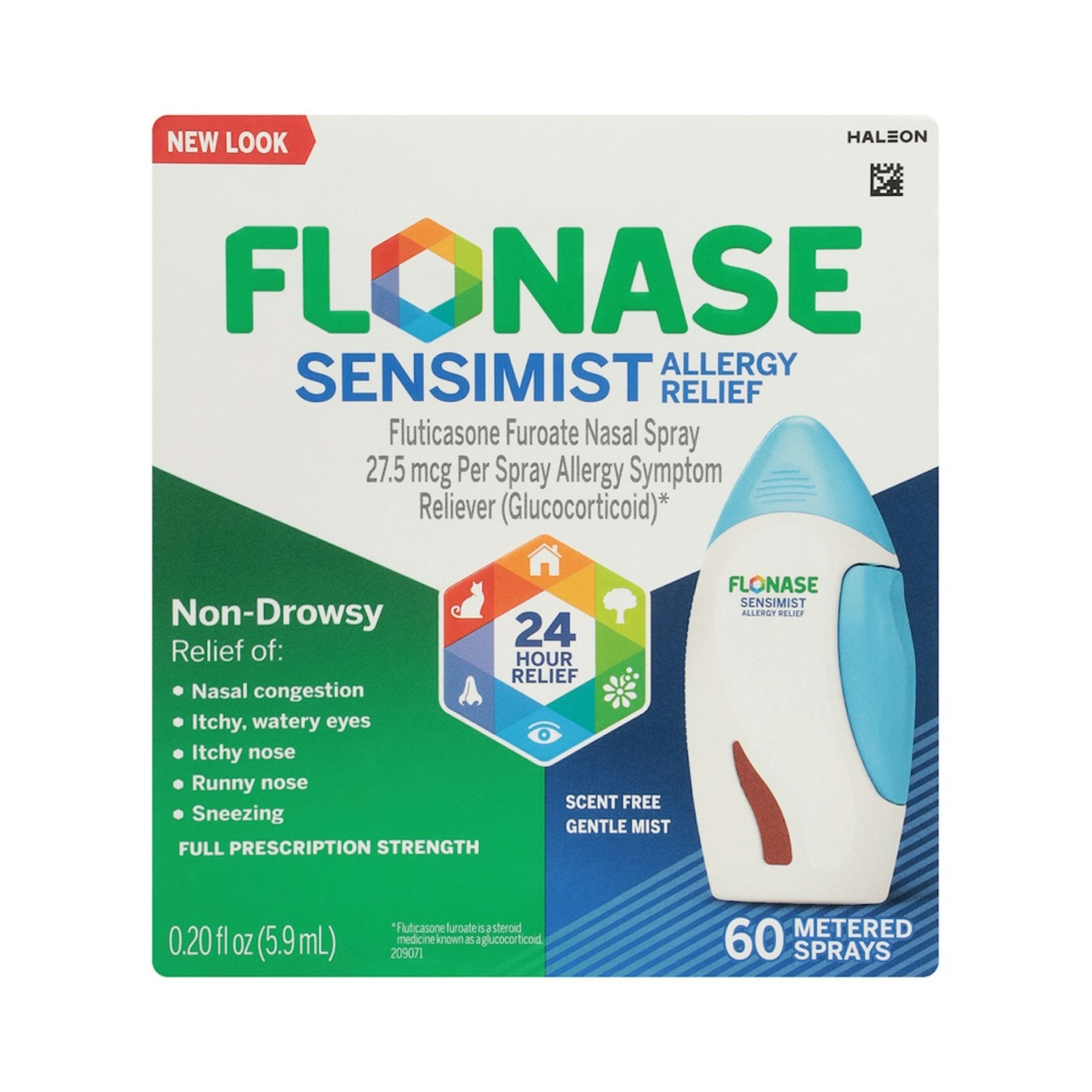 Flonase Sensimist 24hr Allergy Relief Nasal Spray - Gentle Mist, Scent-Free, 60 Sprays, 0.20 Fl Oz