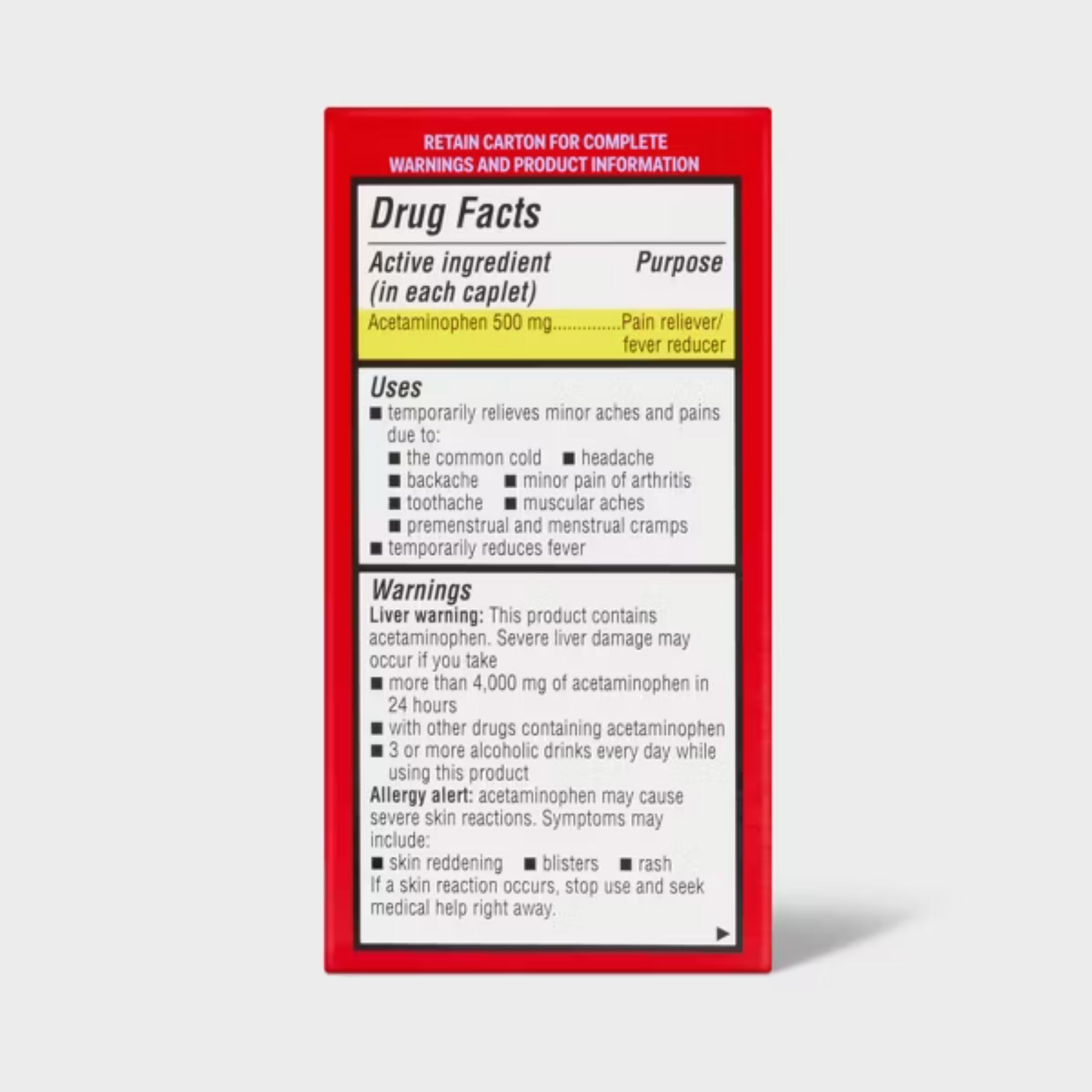 Up&up Acetaminophen Extra Strength Pain Reliever & Fever Reducer Caplets