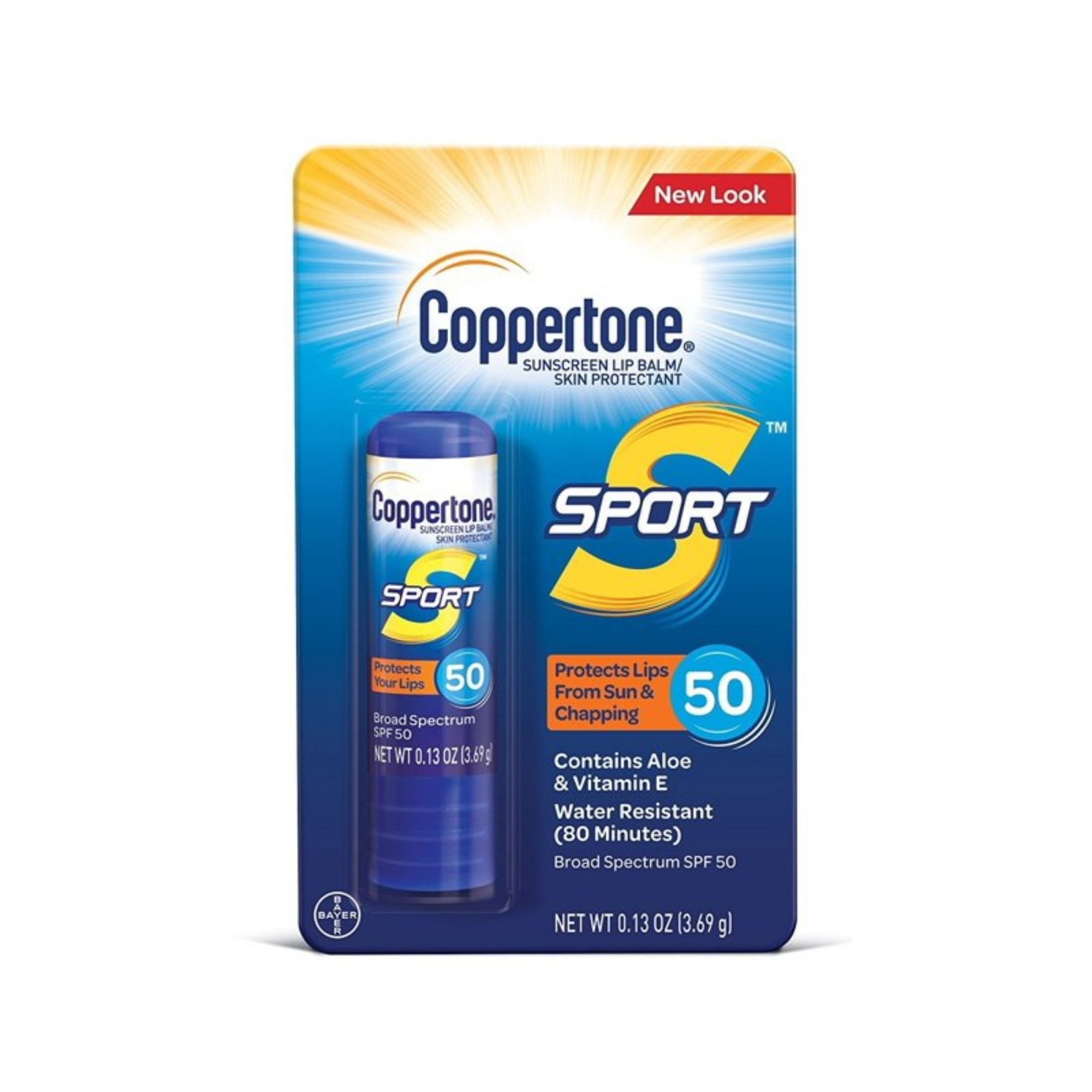 Coppertone Sport Sunscreen Lip Balm/Skin Protectant SPF 50, 0.13 Oz