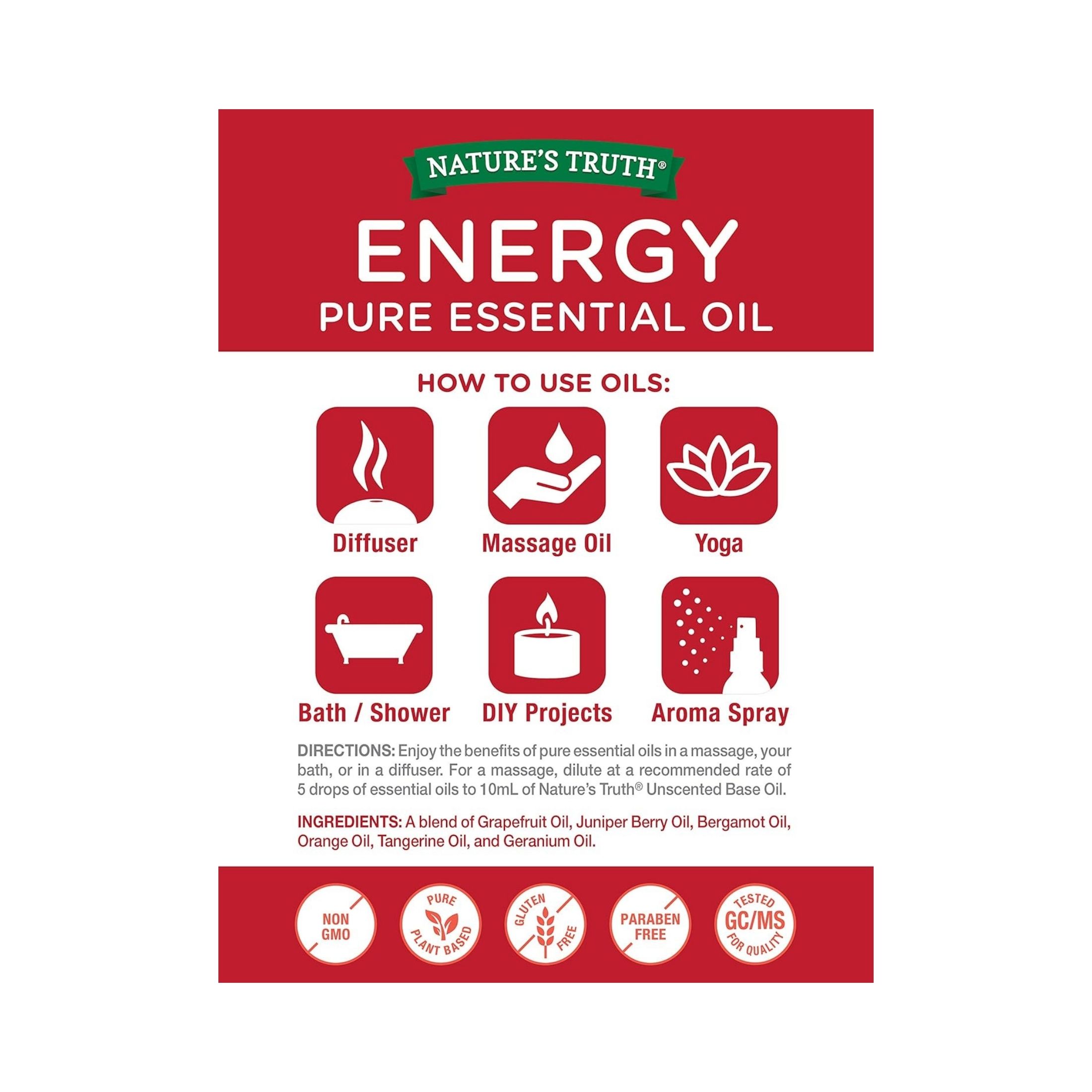 Nature's Truth Essential Oil, Pure, Energy, Uplifting 0.51 Fl Oz