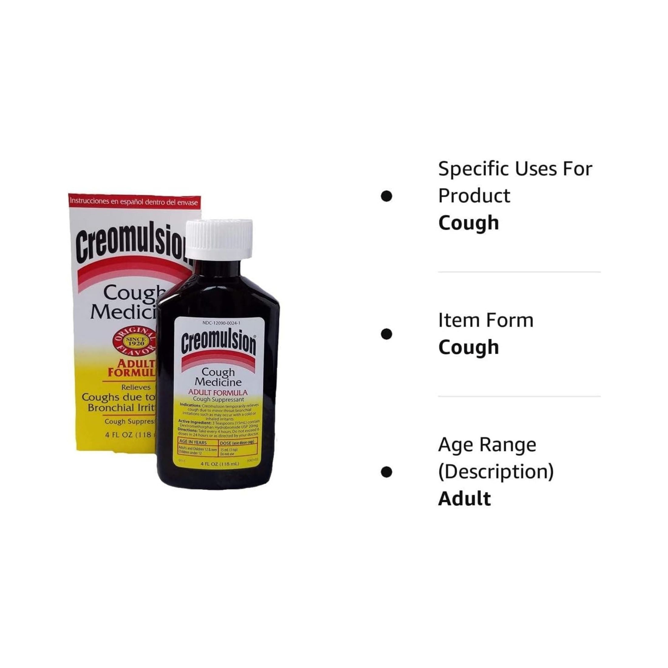 Creomulsion Cough Medicine, Adult Formula, 4 Oz
