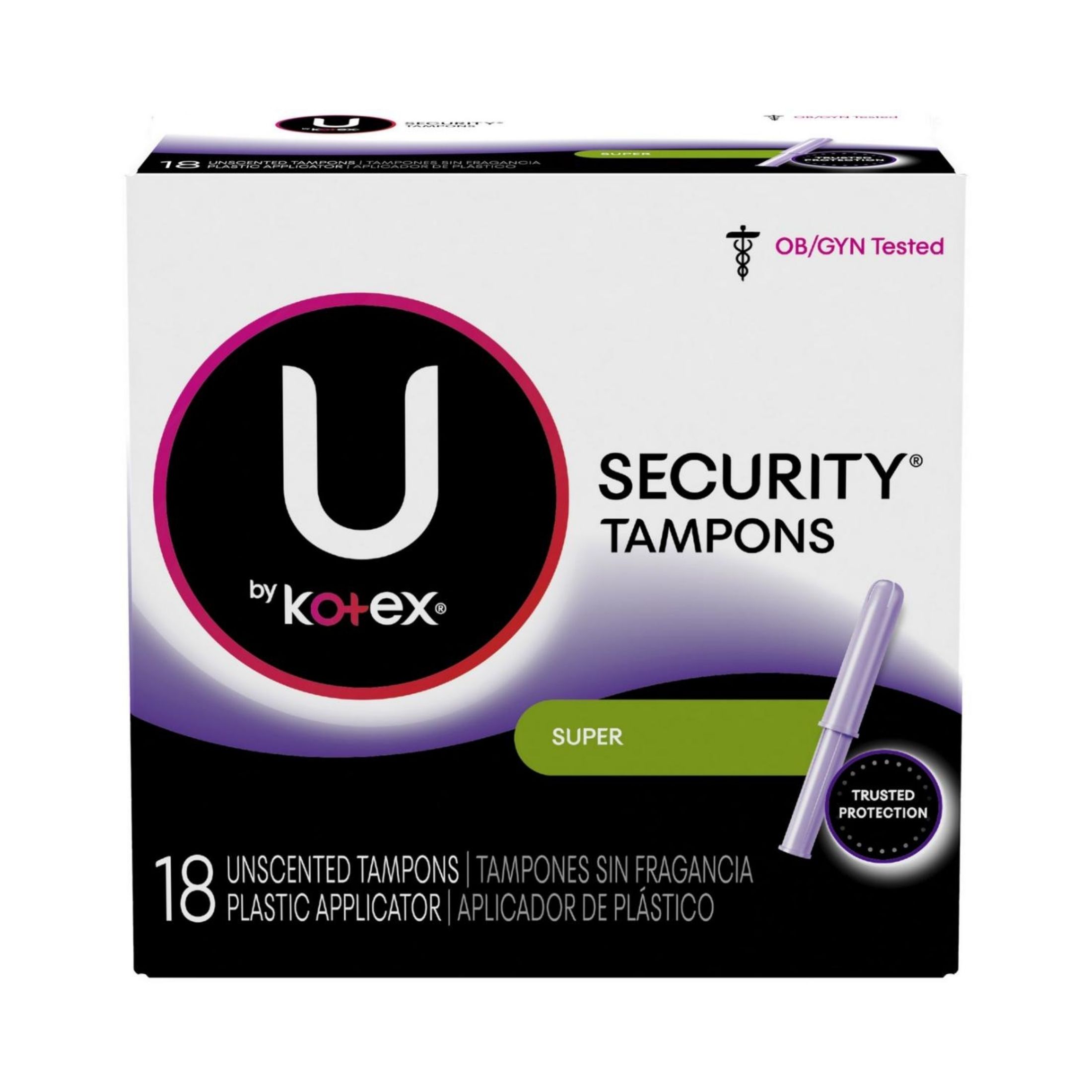 U by Kotex Security Tampons, Plastic Applicator, Super, Unscented