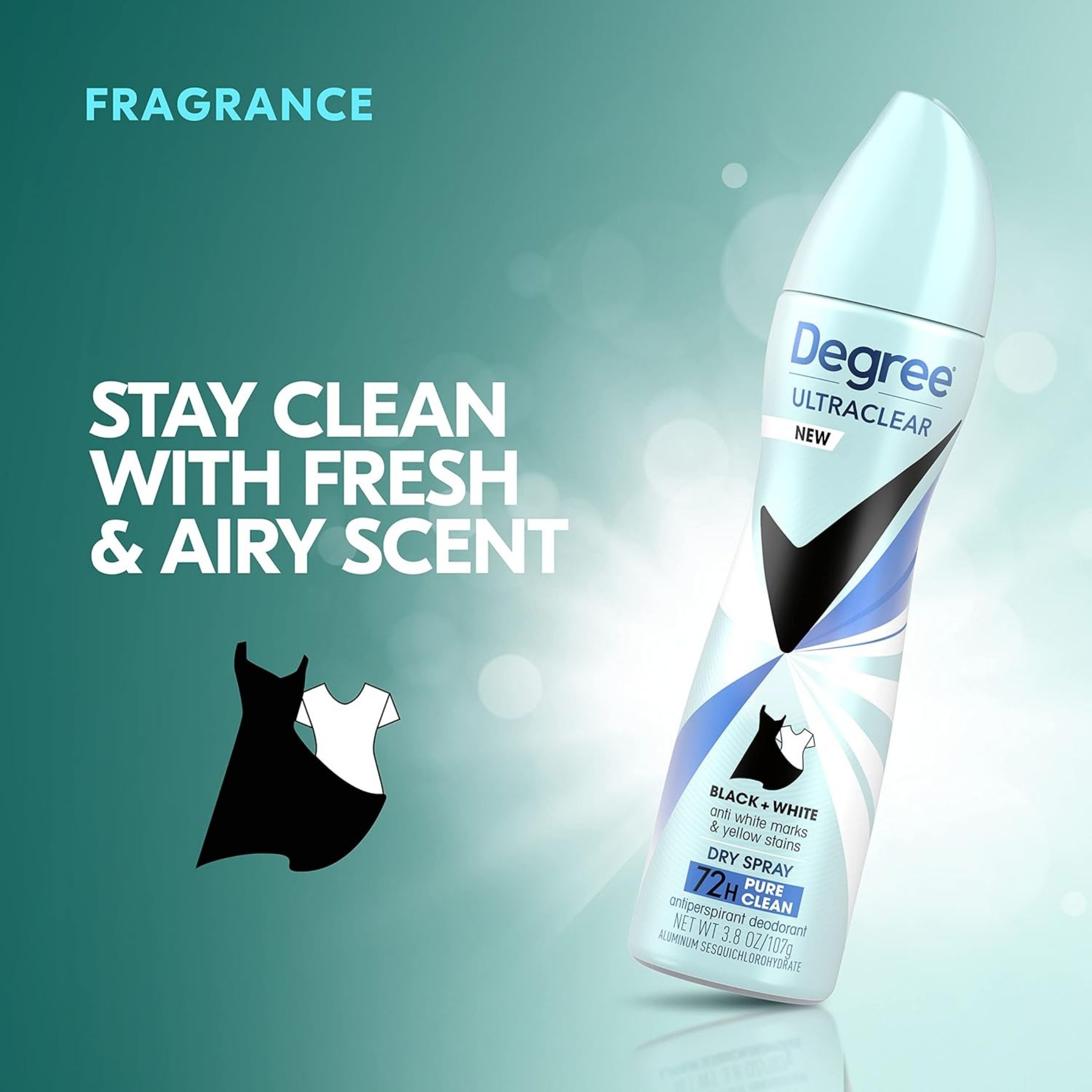 Degree UltraClear Dry Spray Black + White Pure Clean Antiperspirant Deodorant - 3.8oz