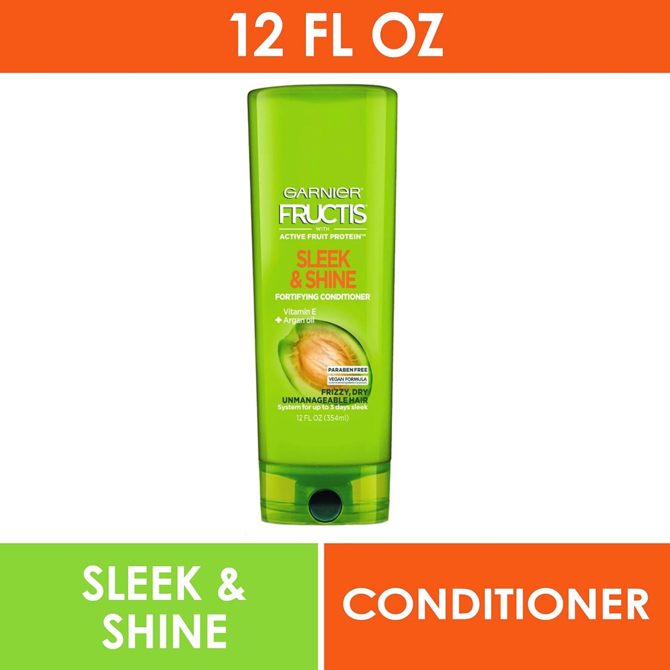 Fructis Garnier Sleek & Shine Conditioner, Frizzy, Dry, Unmanageable Hair, 12 Fl. Oz