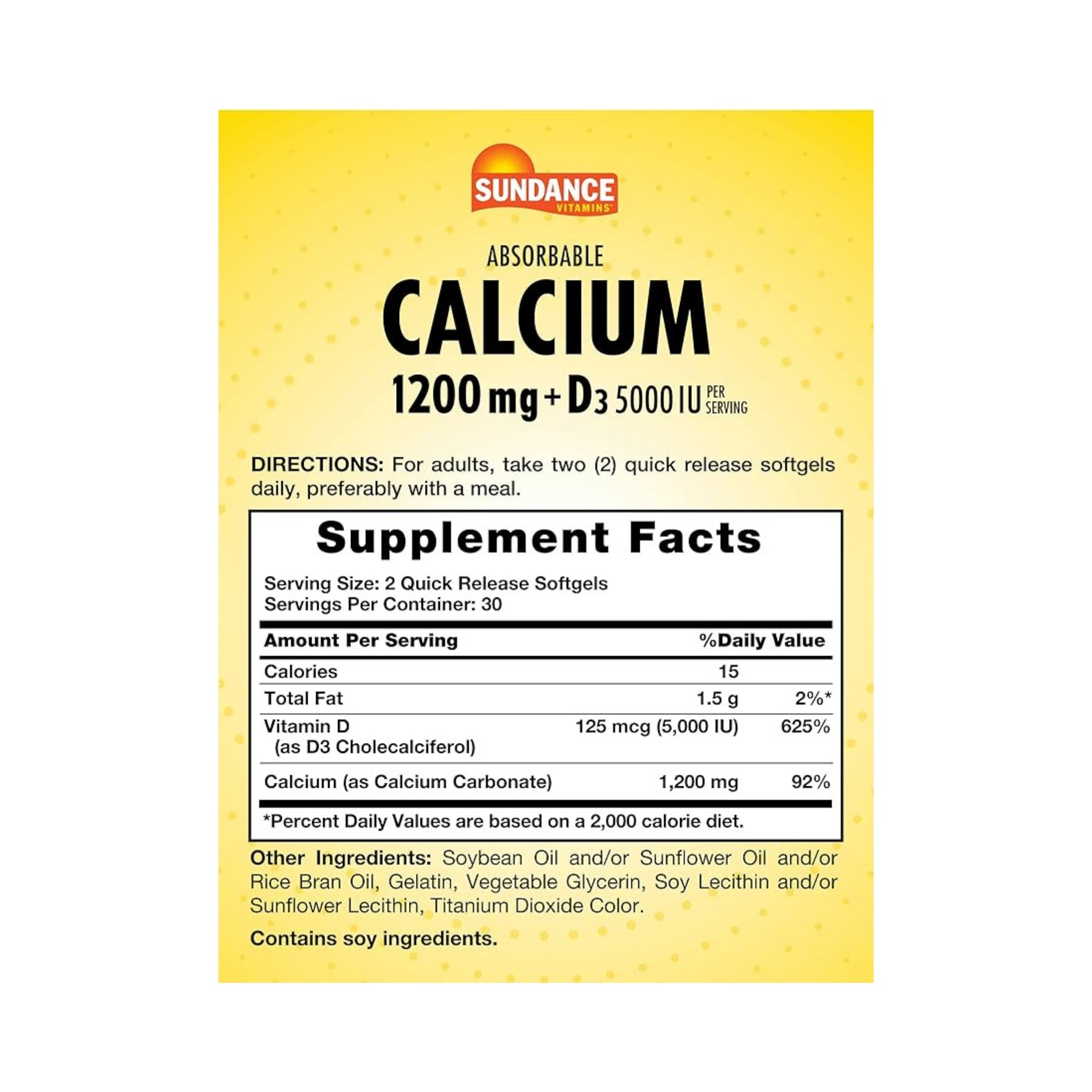 Sundance Vitamins Absorbable Calcium 1200 Mg + D3 5000 IU - 60 Softgels