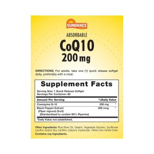 Sundance Absorbable CoQ10, 200 Mg, 60 Quick Release Softgels